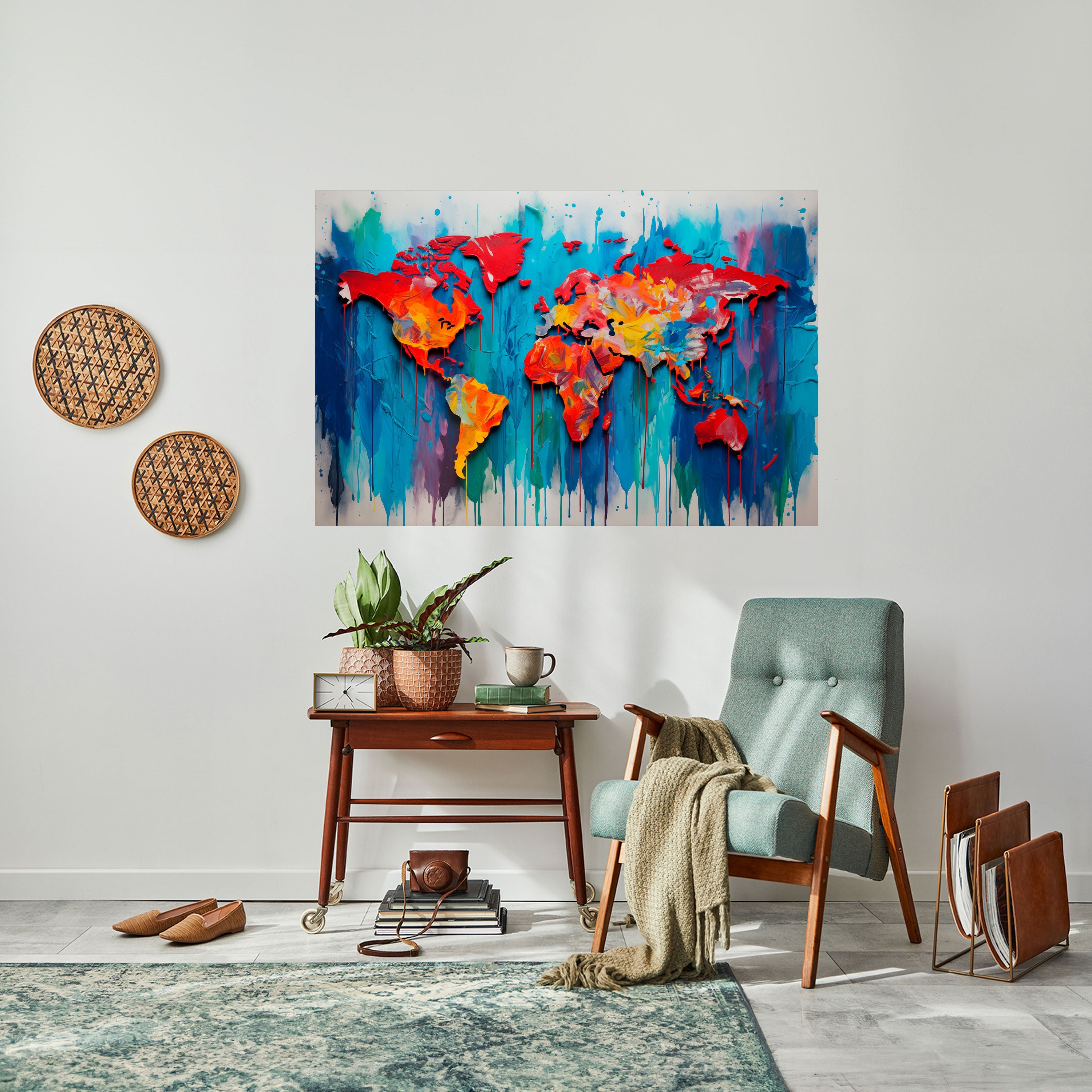 BUNTE WELTKARTE Horizontales Poster zum Abziehen und Aufkleben