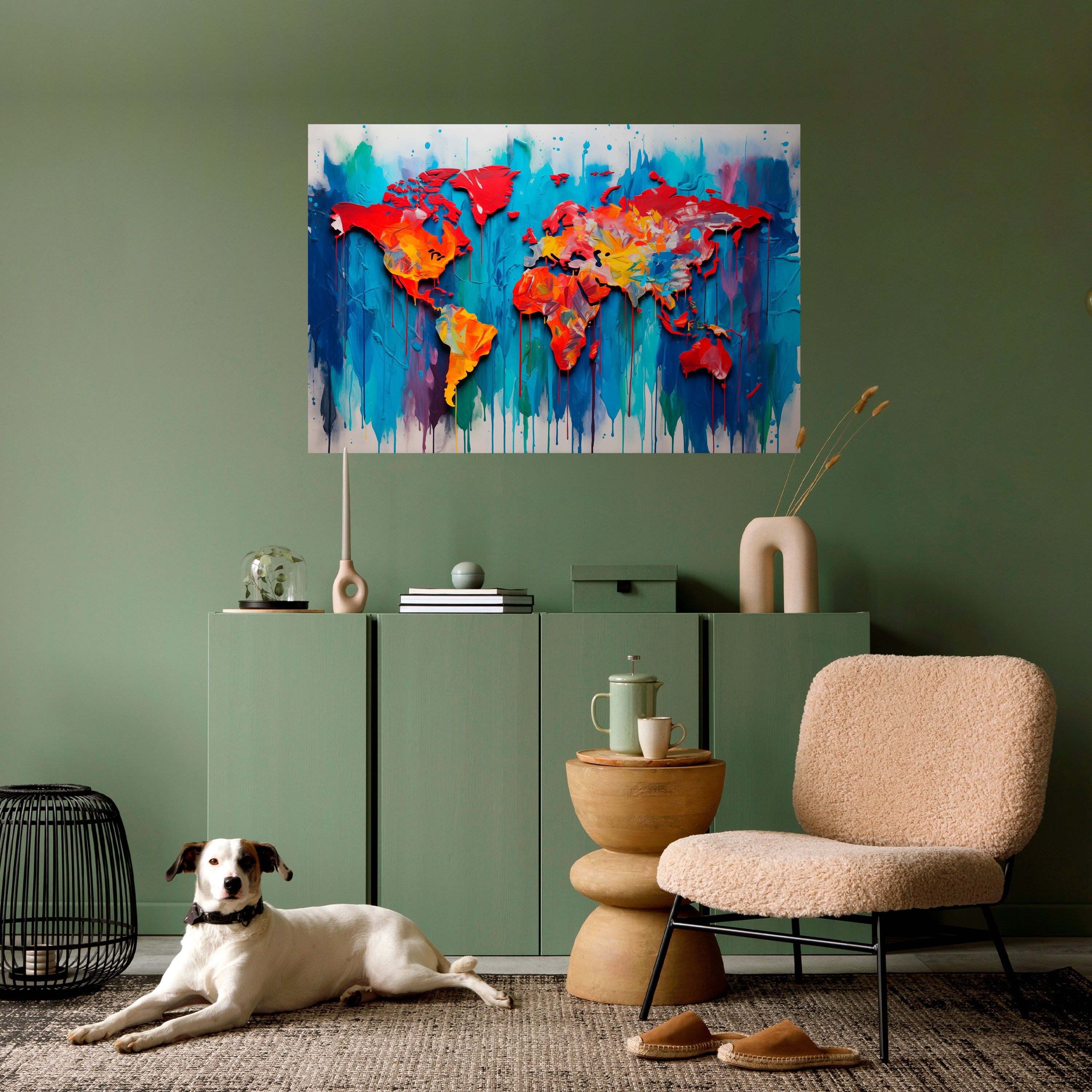 BUNTE WELTKARTE Horizontales Poster zum Abziehen und Aufkleben