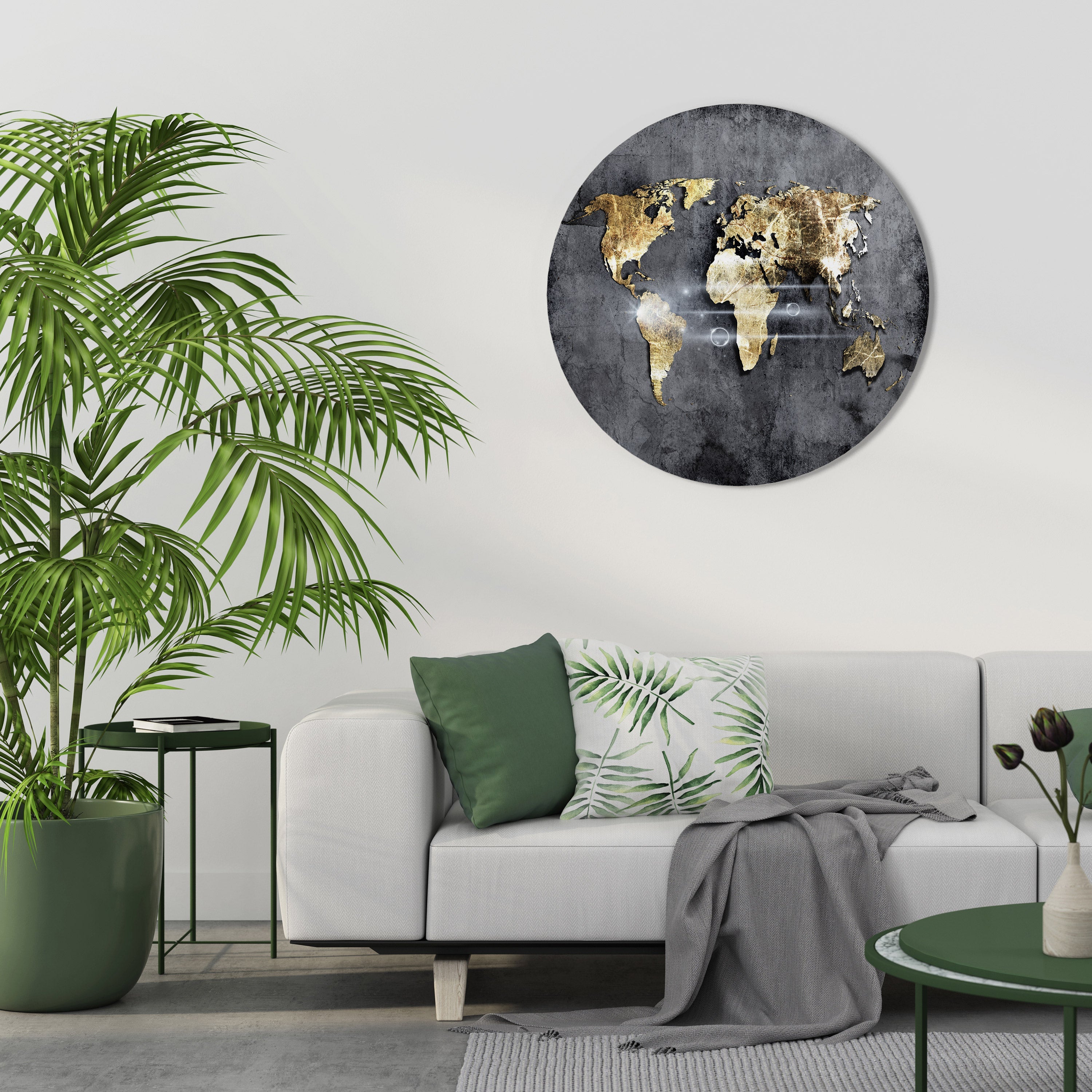 Runde Wandkunst „Schimmernde Erdkarte“