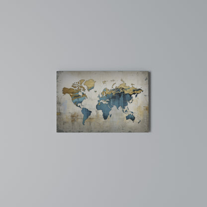 AZURE GILDED MAP Horizontal Canvas Print