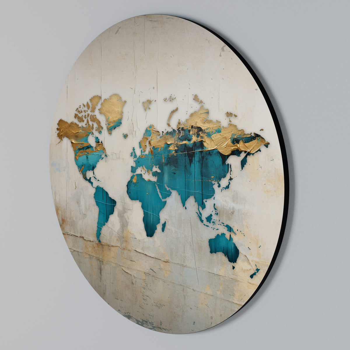AZURE GILDED MAP Round Wall Art