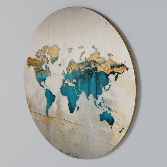 AZURE GILDED MAP Rundes Wandbild