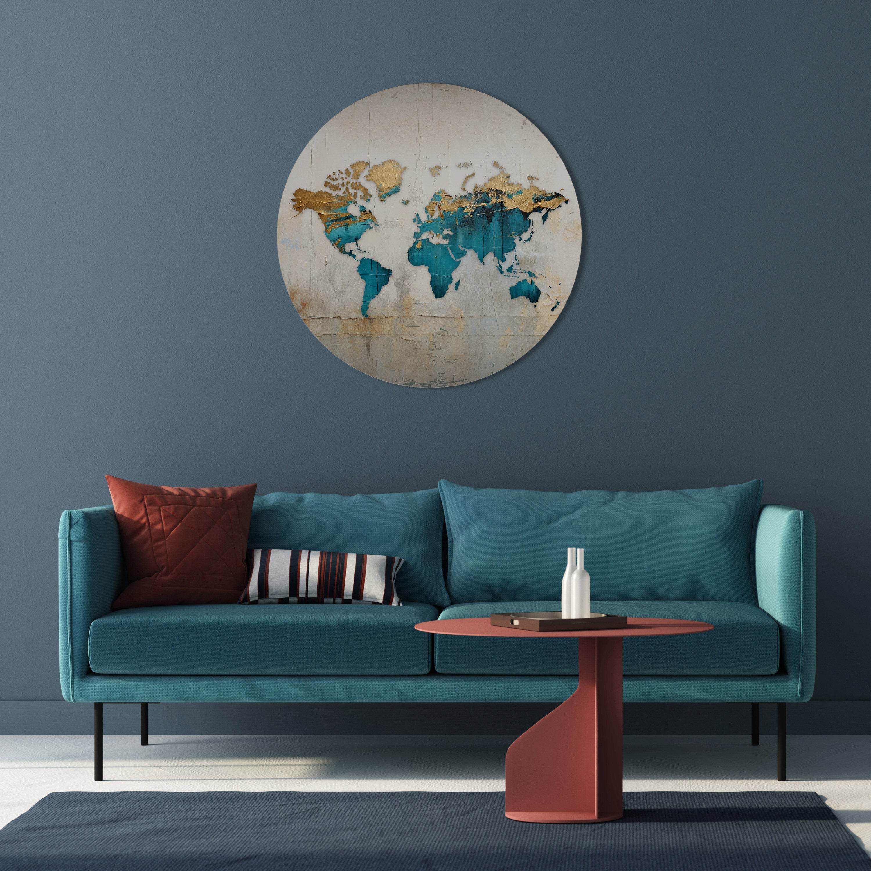 Azurblaue vergoldete Karte, runde Wandkunst