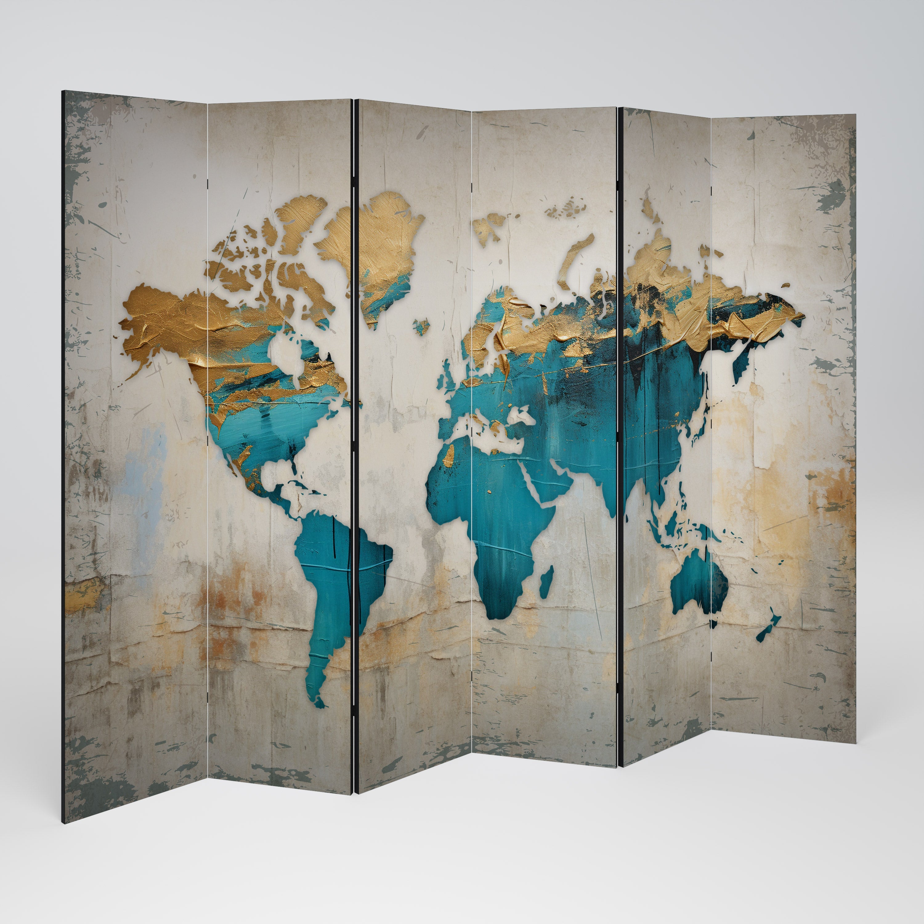 Dekorativer 6-teiliger Raumteiler „AZURE GILDED MAP“