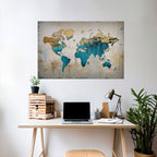 AZURE GILDED MAP Selbstklebendes Horizontal-Poster