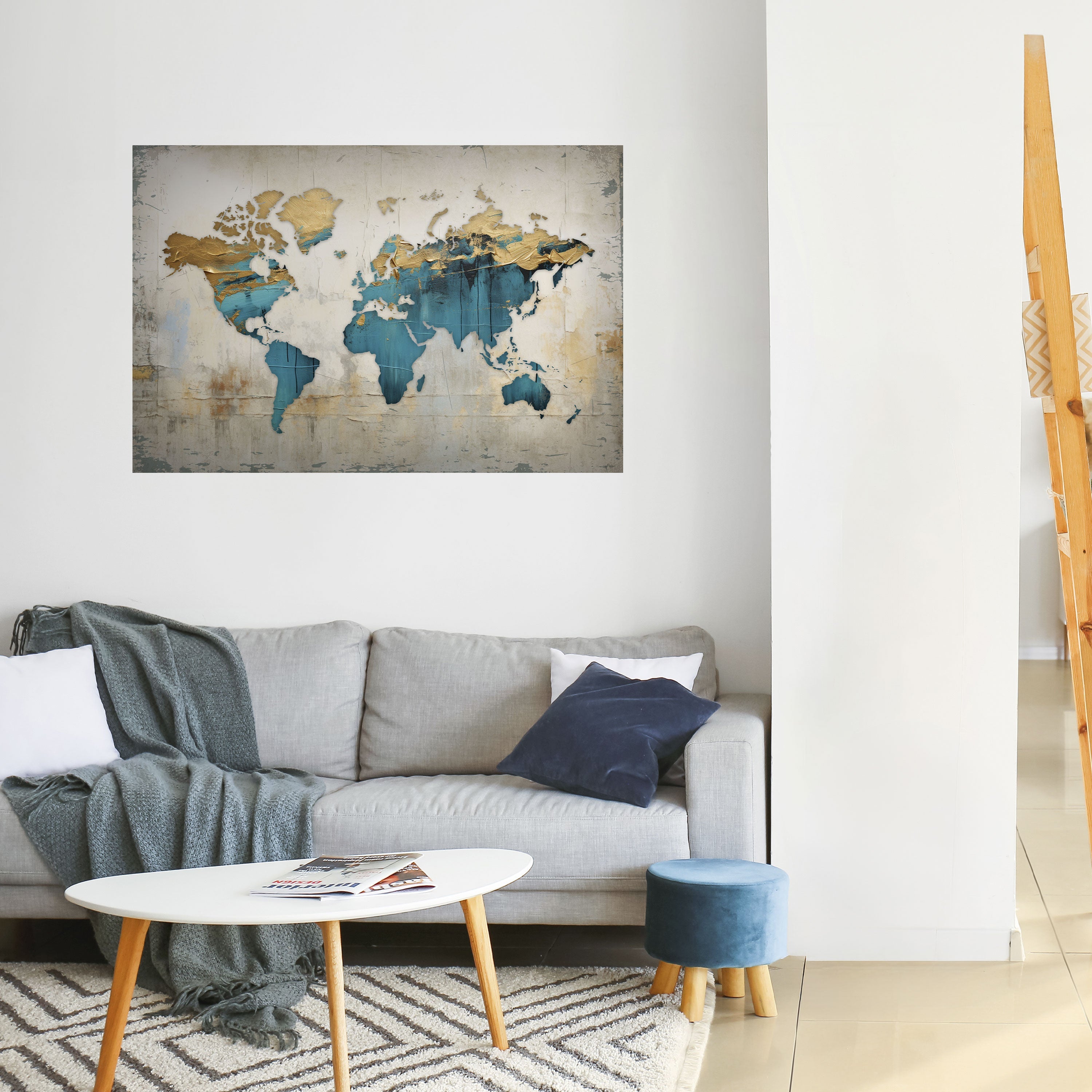 Azurblaue, vergoldete Karte, horizontales Poster zum Abziehen und Aufkleben