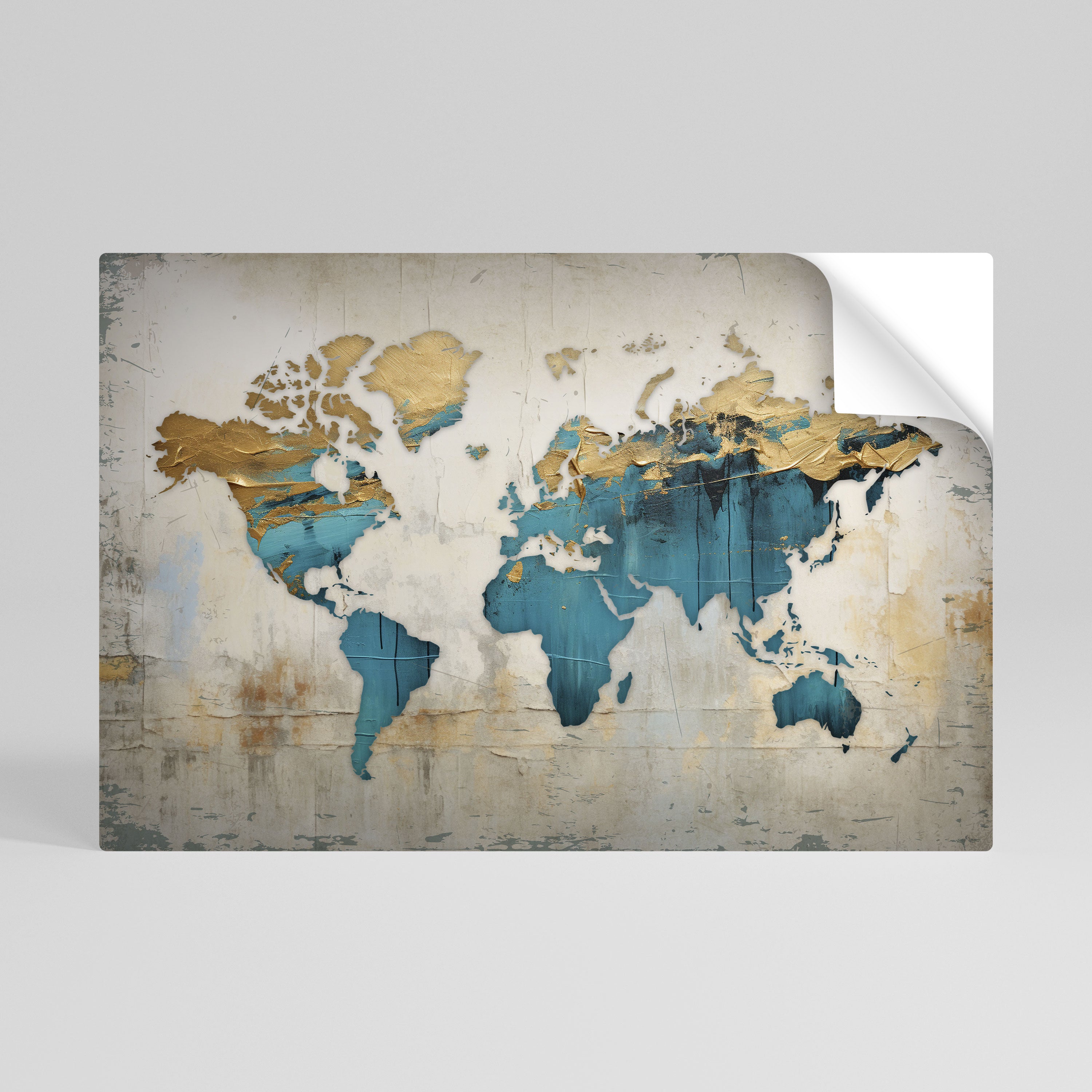 AZURE GILDED MAP Selbstklebendes Horizontal-Poster