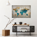AZURE GILDED MAP Selbstklebendes Horizontal-Poster