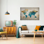 AZURE GILDED MAP Selbstklebendes Horizontal-Poster