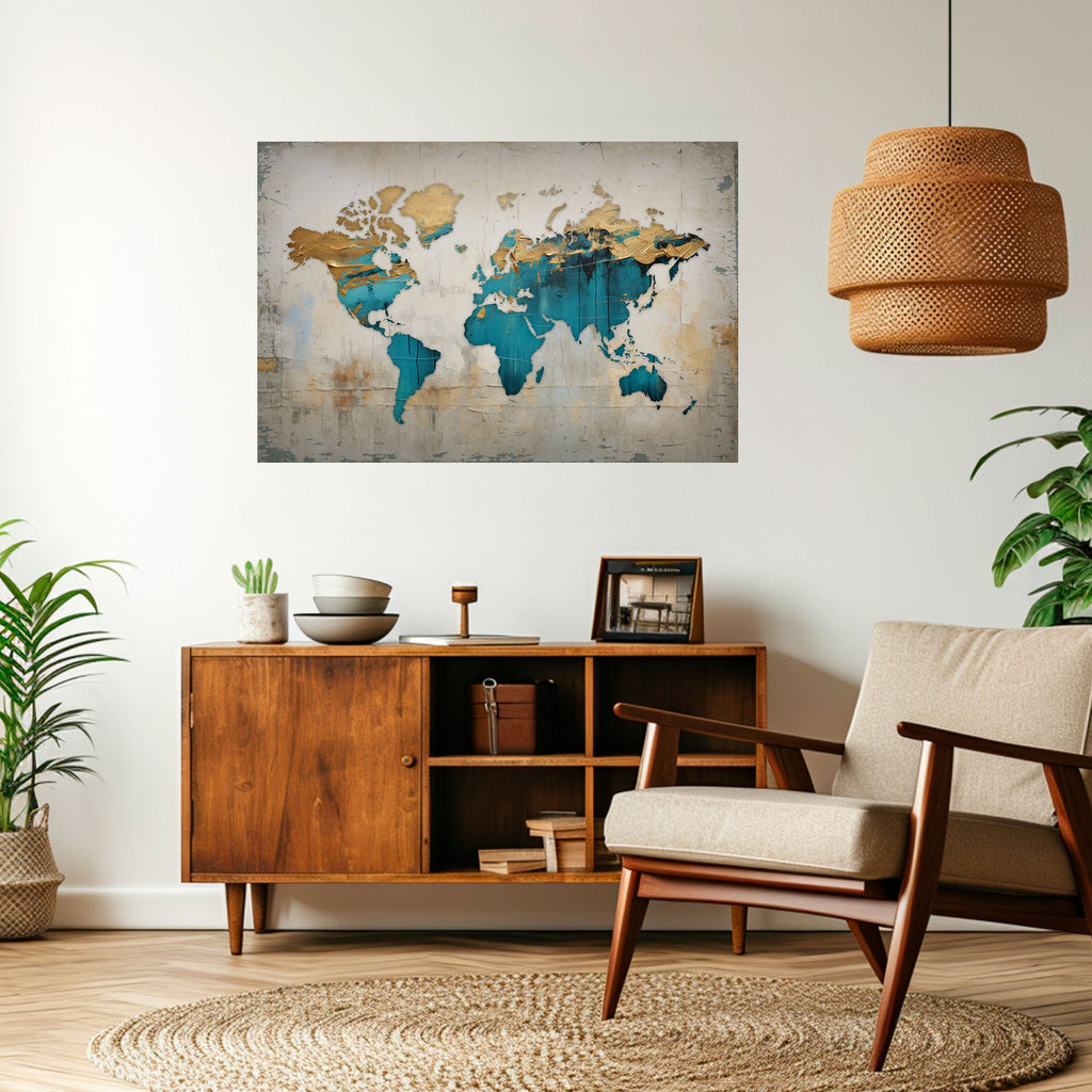 Azurblaue, vergoldete Karte, horizontales Poster zum Abziehen und Aufkleben