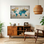 AZURE GILDED MAP Selbstklebendes Horizontal-Poster