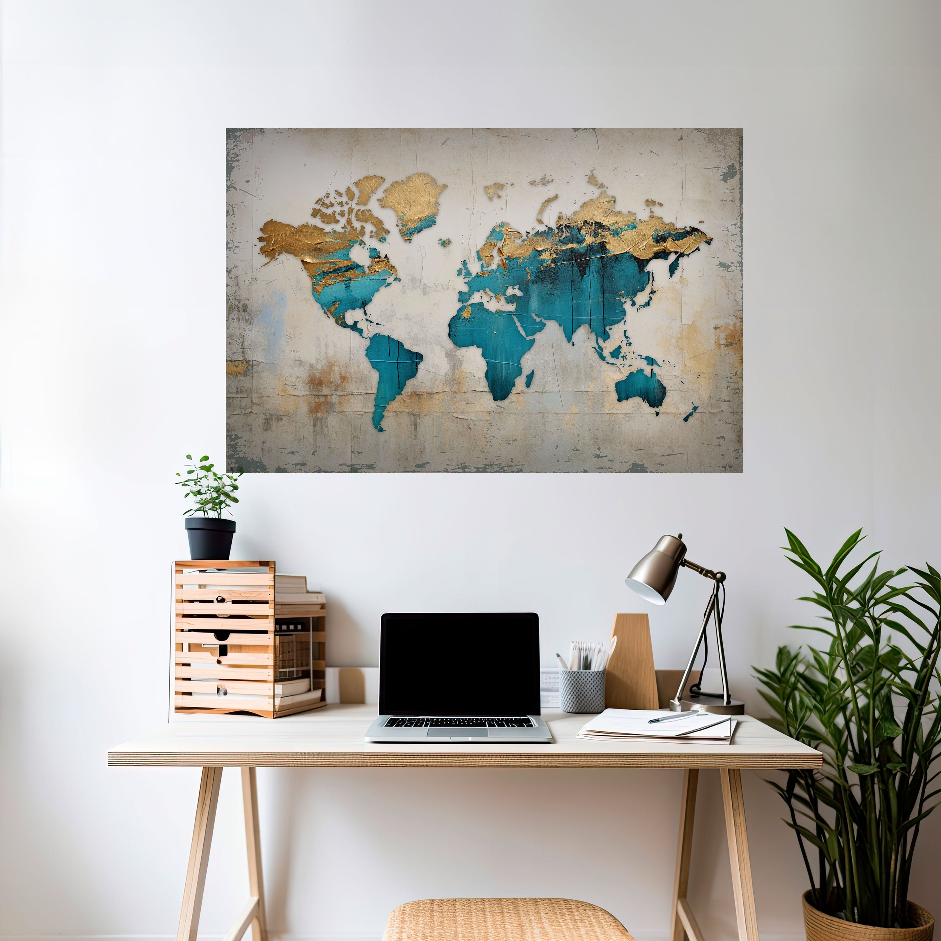 Azurblaue, vergoldete Karte, horizontales Poster zum Abziehen und Aufkleben