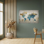 AZURE GILDED MAP Selbstklebendes Horizontal-Poster
