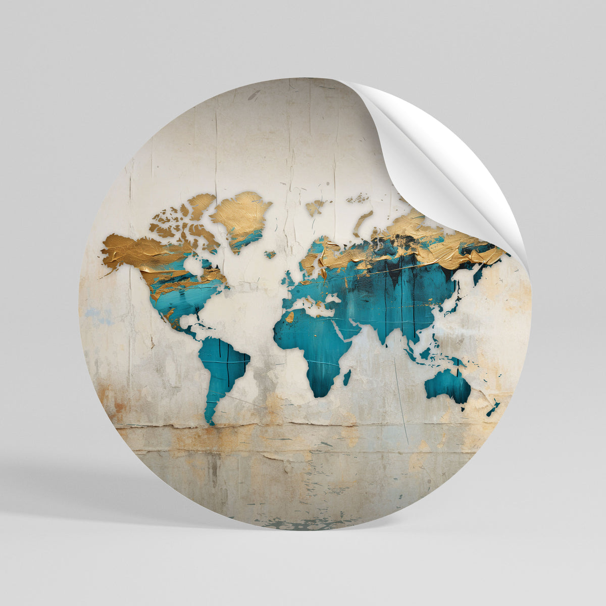 AZURE GILDED MAP Runder Wandsticker zum Abziehen und Aufkleben