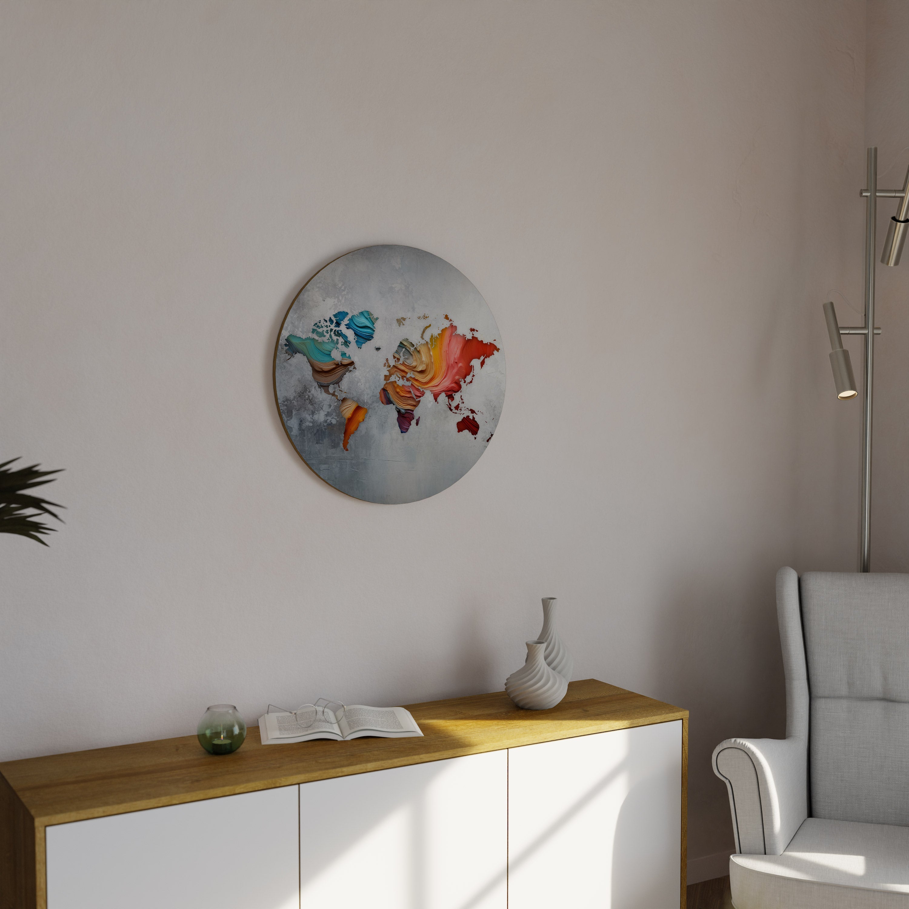 GEMALTE KONTINENTE Runde Wandkunst
