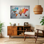 PAINTED CONTINENTS Selbstklebendes Horizontal-Poster