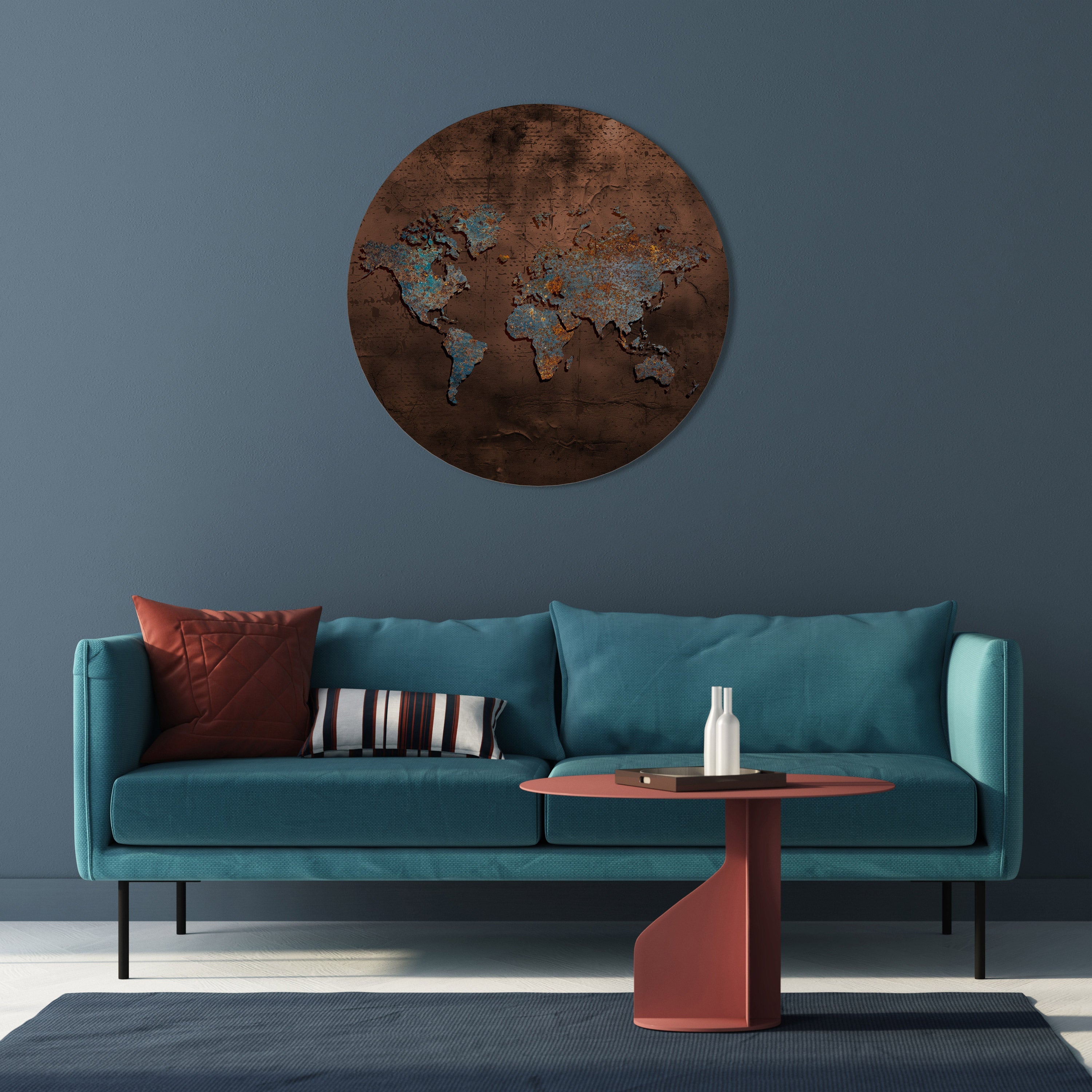 Runde Wandkunst „METALLISCHE KARTE DER ERINNERUNGEN“