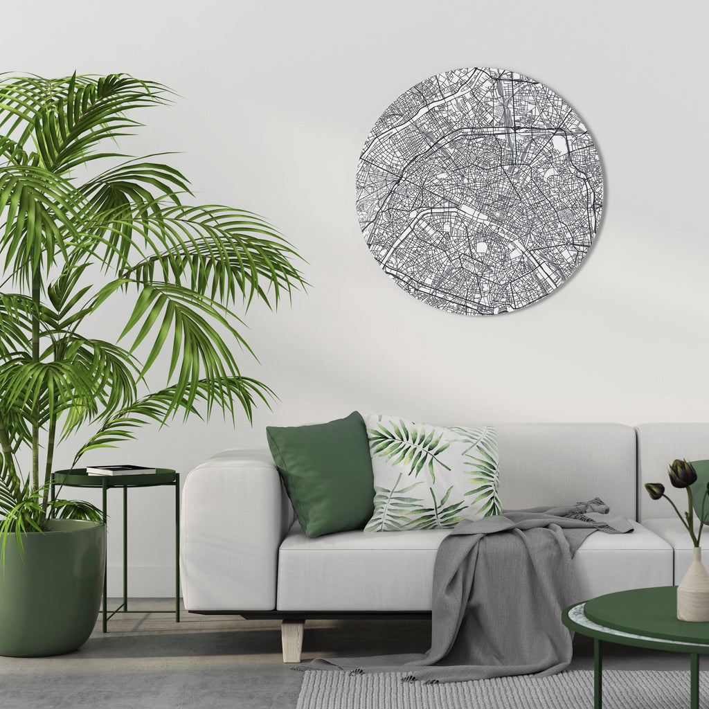Runde Wandkunst „Pariser Stadtplan“