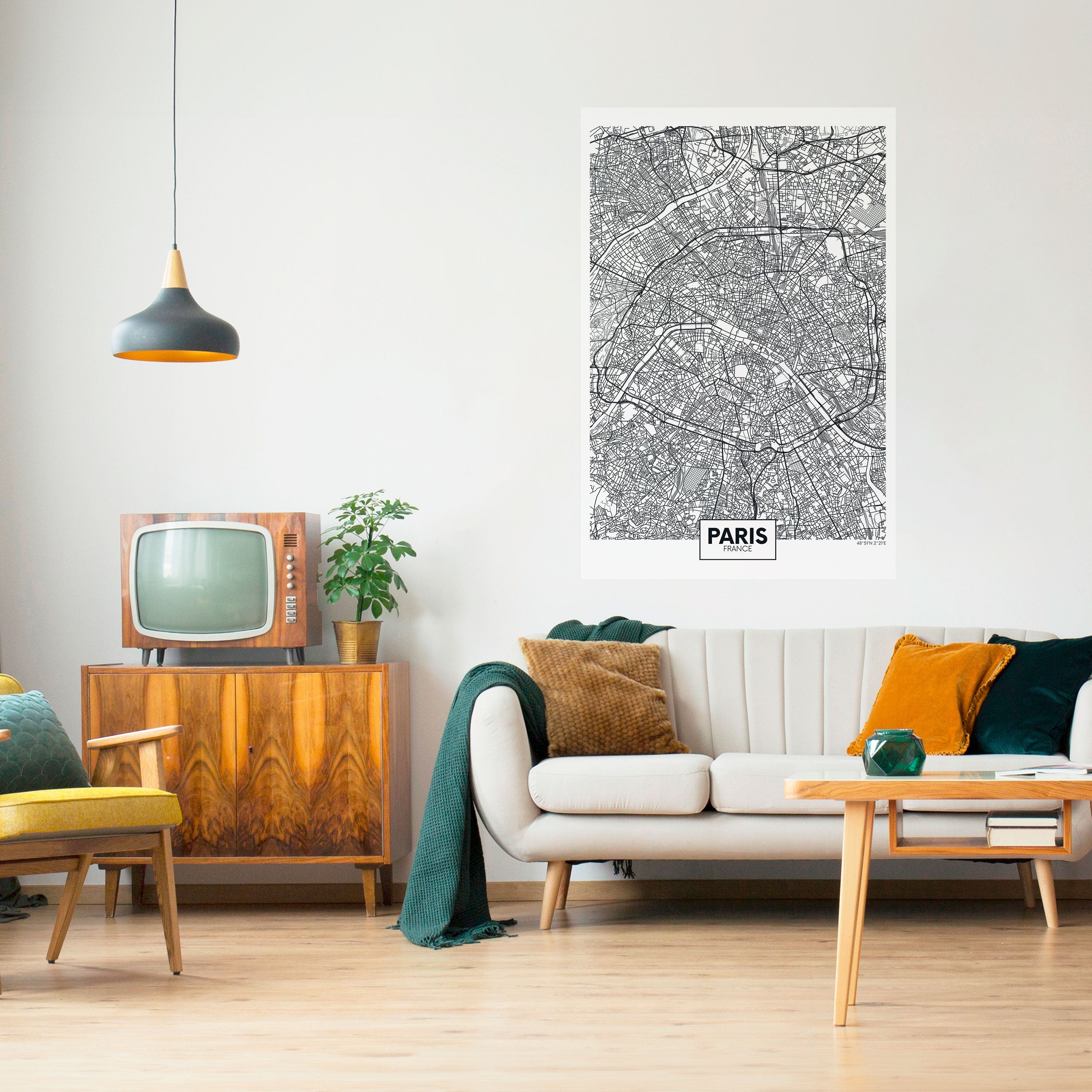 PARIS TOWN PLAN Vertikales Poster zum Abziehen und Aufkleben
