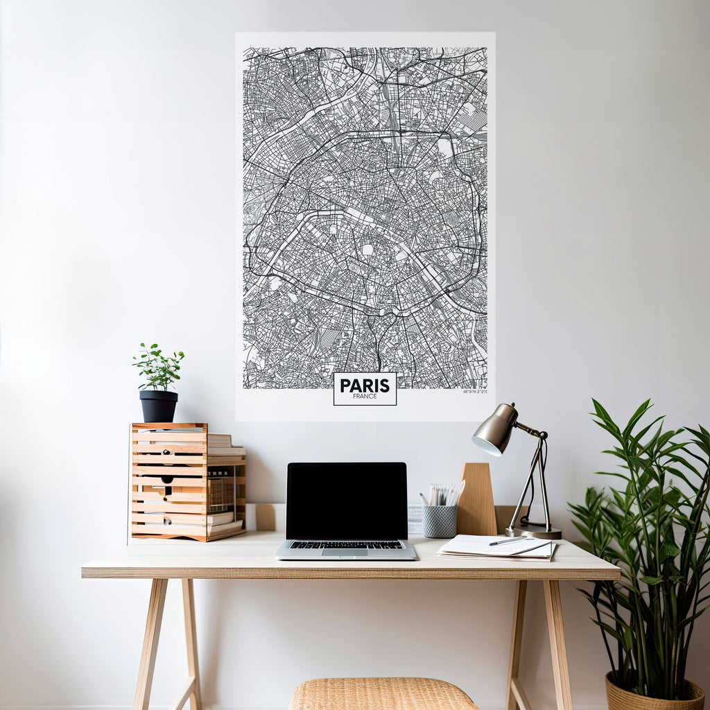 PARIS TOWN PLAN Vertikales Poster zum Abziehen und Aufkleben