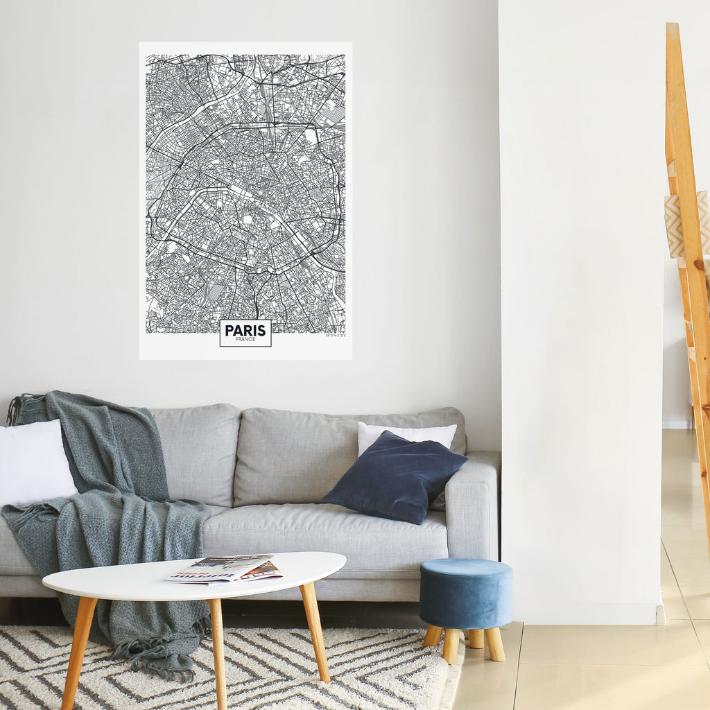 PARIS TOWN PLAN Vertikales Poster zum Abziehen und Aufkleben