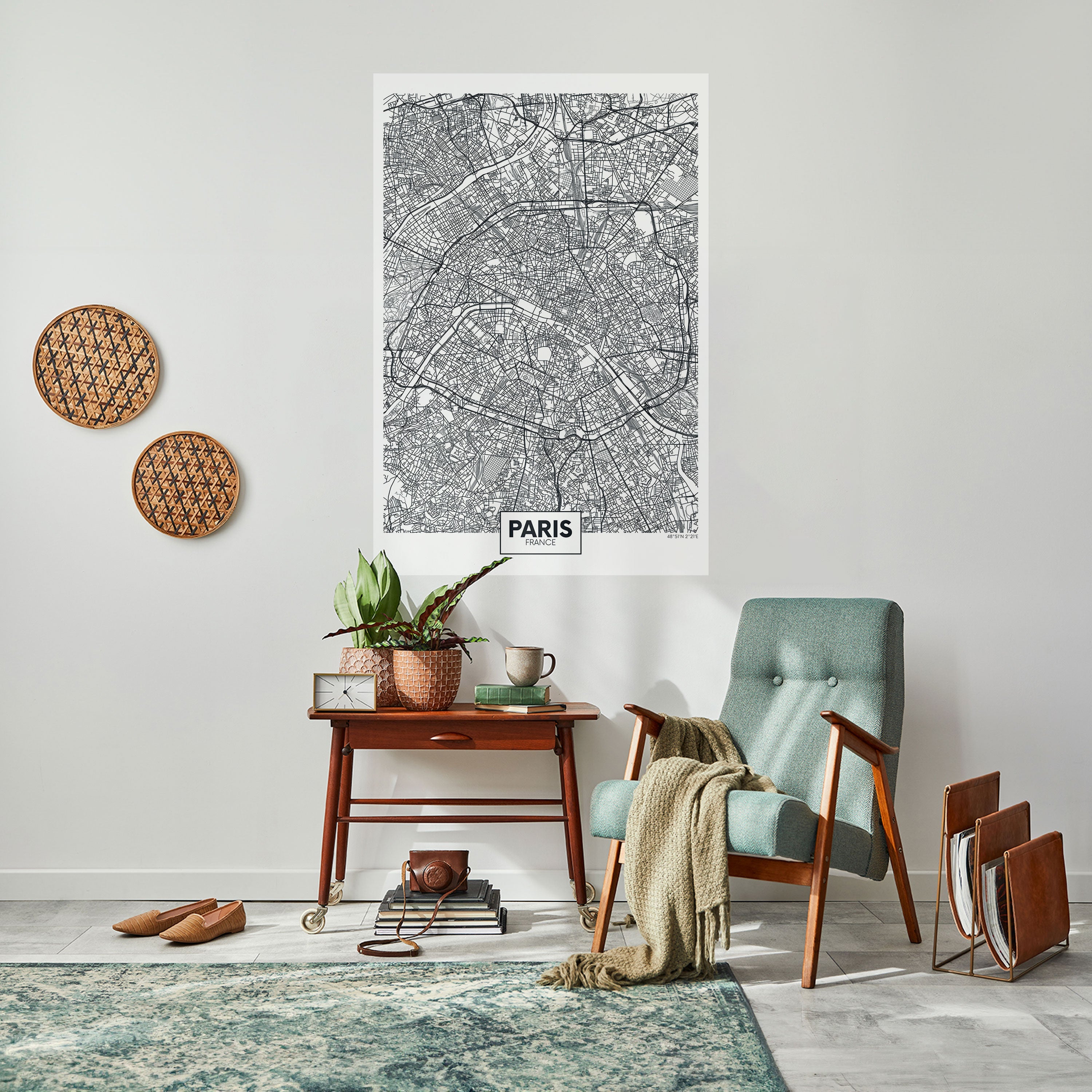 PARIS TOWN PLAN Vertikales Poster zum Abziehen und Aufkleben