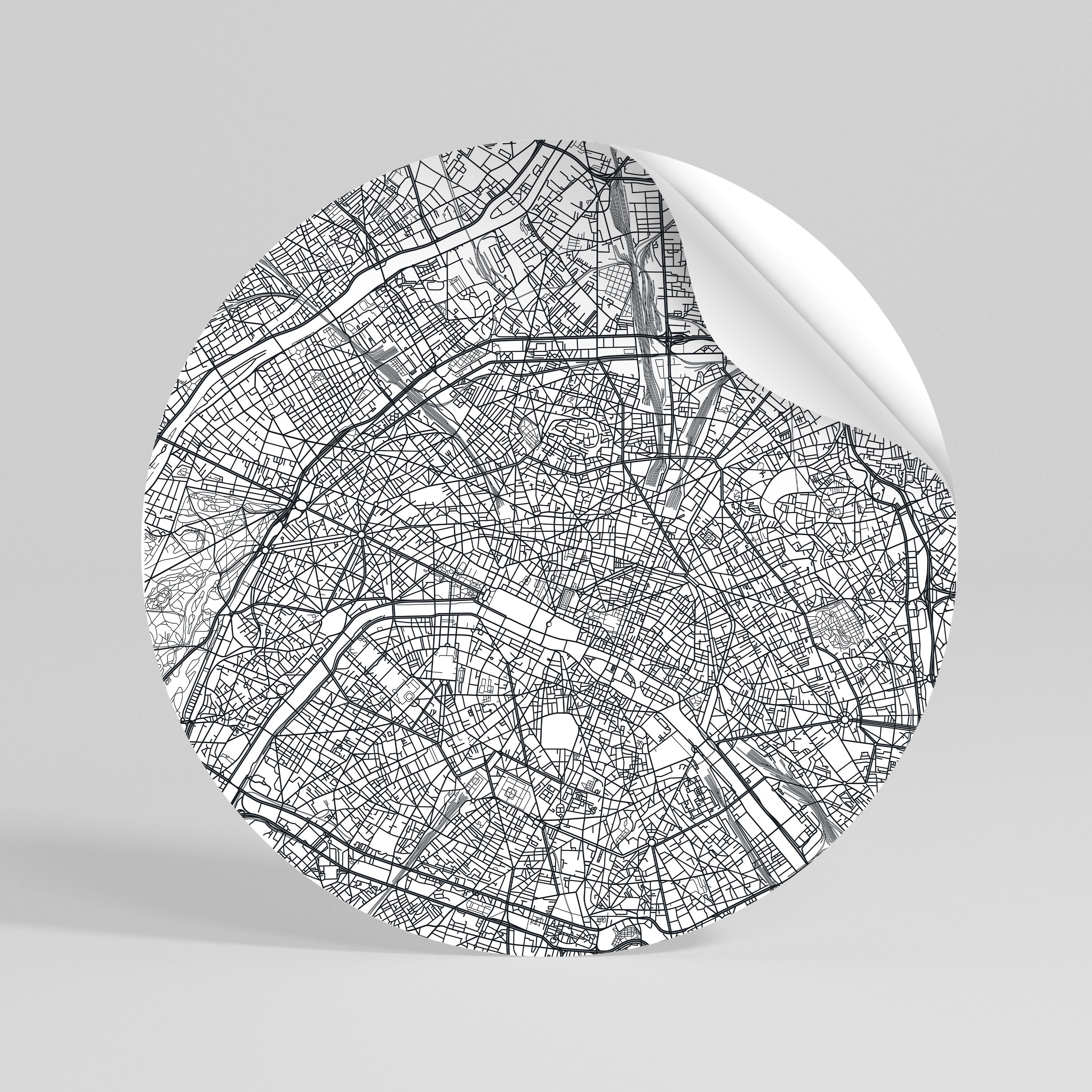 PARIS TOWN PLAN Peel and Stick Round Sticker
