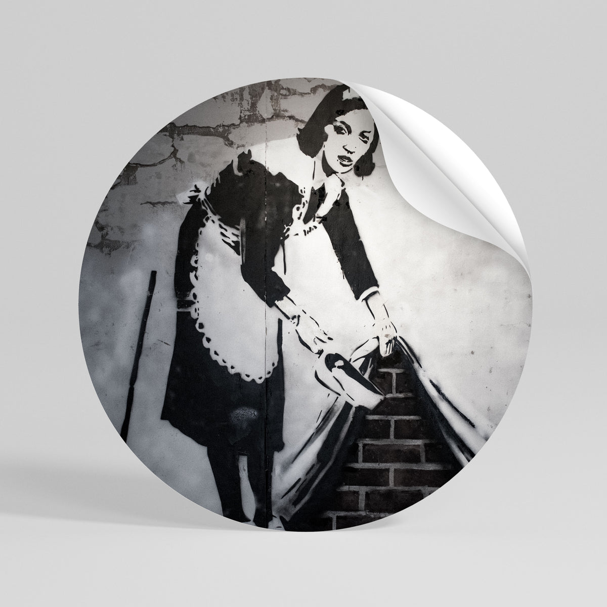 SWEEPING UNDER (BANKSY) Runder Wandsticker zum Abziehen und Aufkleben