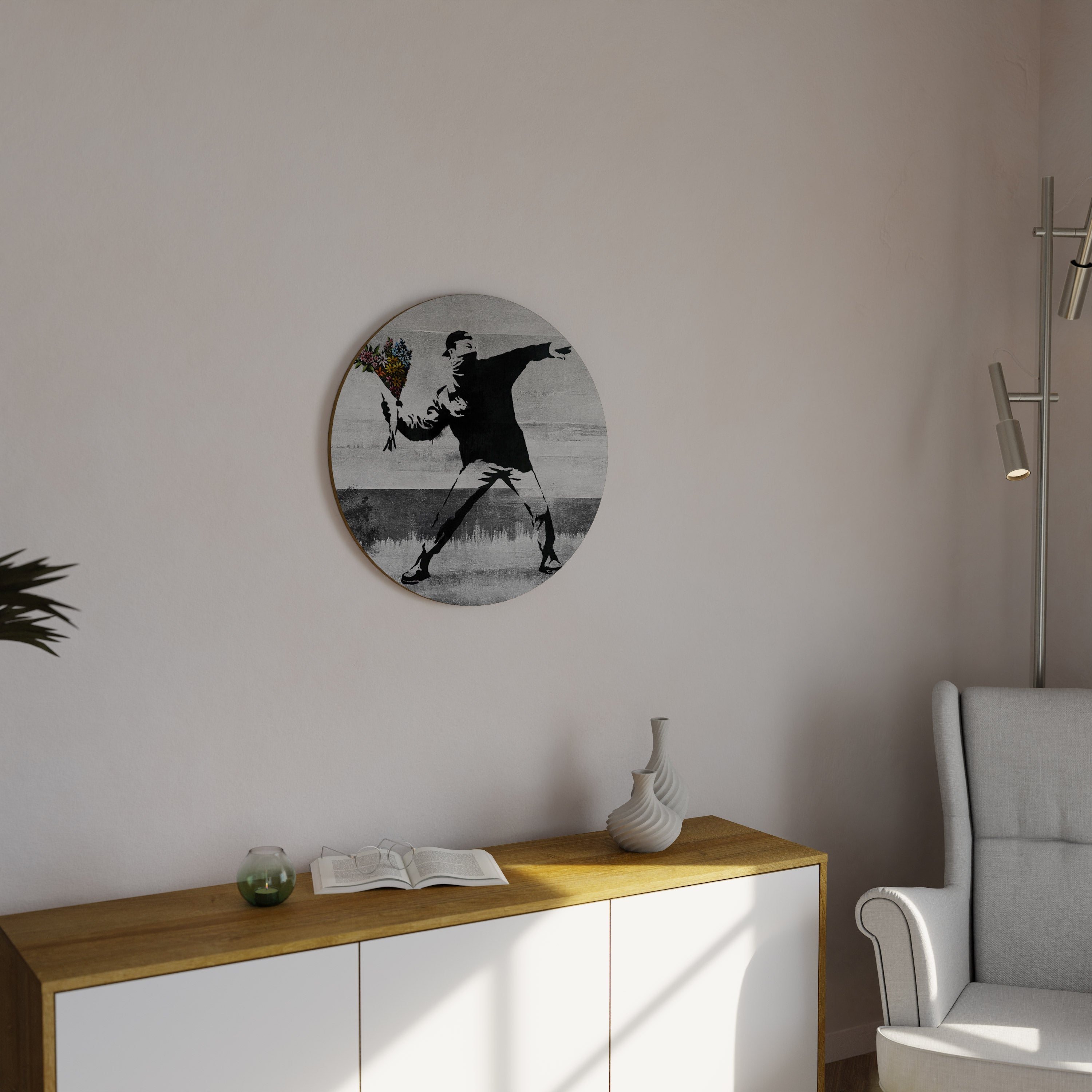 FLOWER BOMBER (BANKSY) Runde Wandkunst