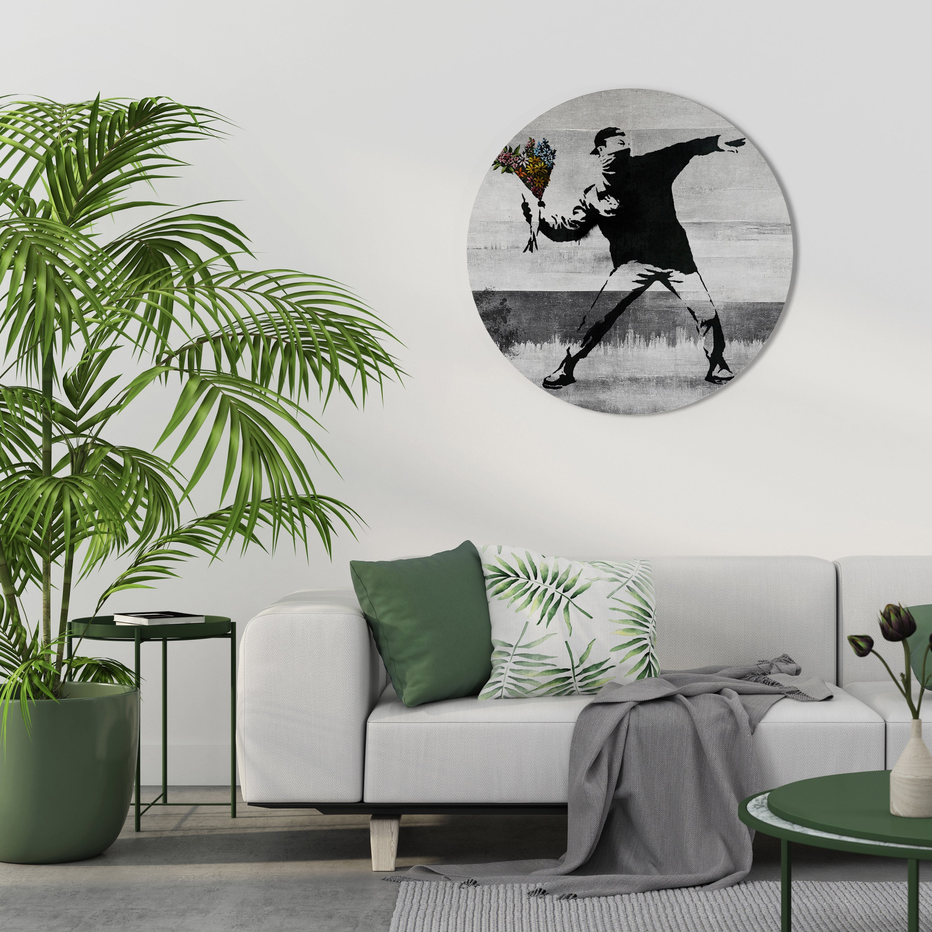 FLOWER BOMBER (BANKSY) Runde Wandkunst