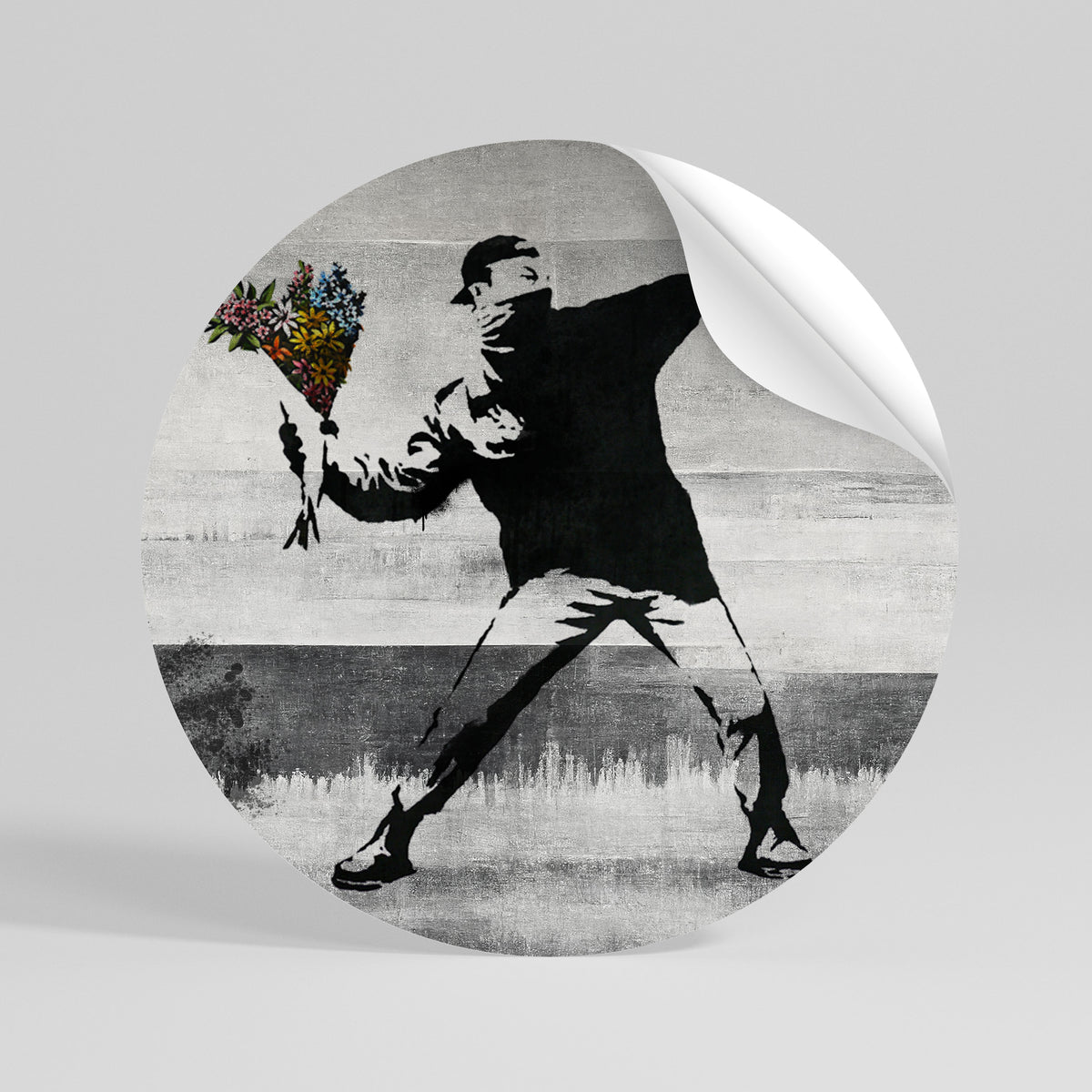 FLOWER BOMBER (BANKSY) Runder Wandsticker zum Abziehen und Aufkleben