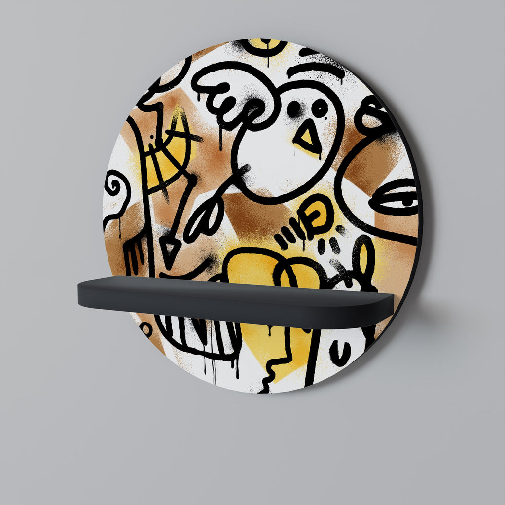 URBAN CANVAS Round Art Shelf In Black Finish