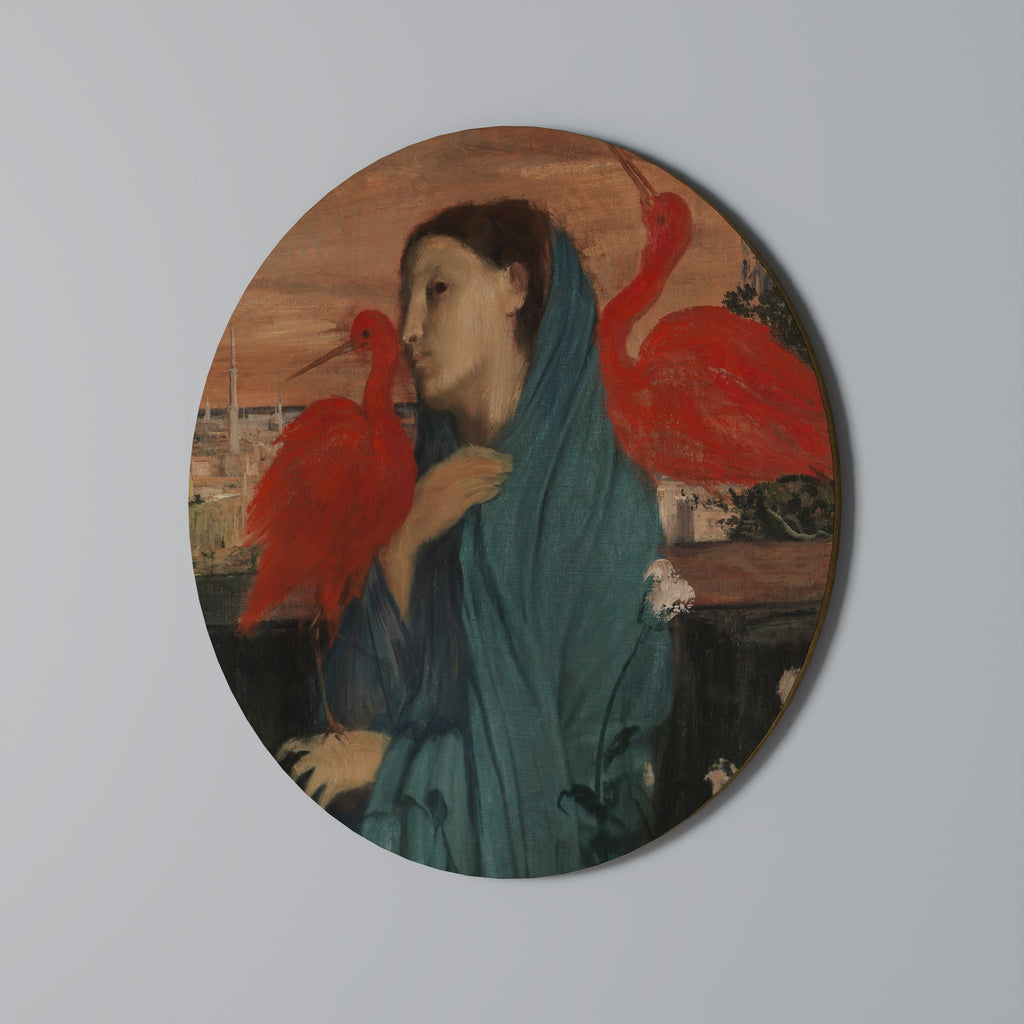 JUNGE FRAU MIT IBIS Runde Wandkunst