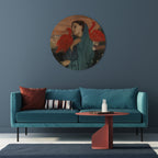 YOUNG WOMAN WITH IBIS Runde Wanddekoration Ø 69 cm