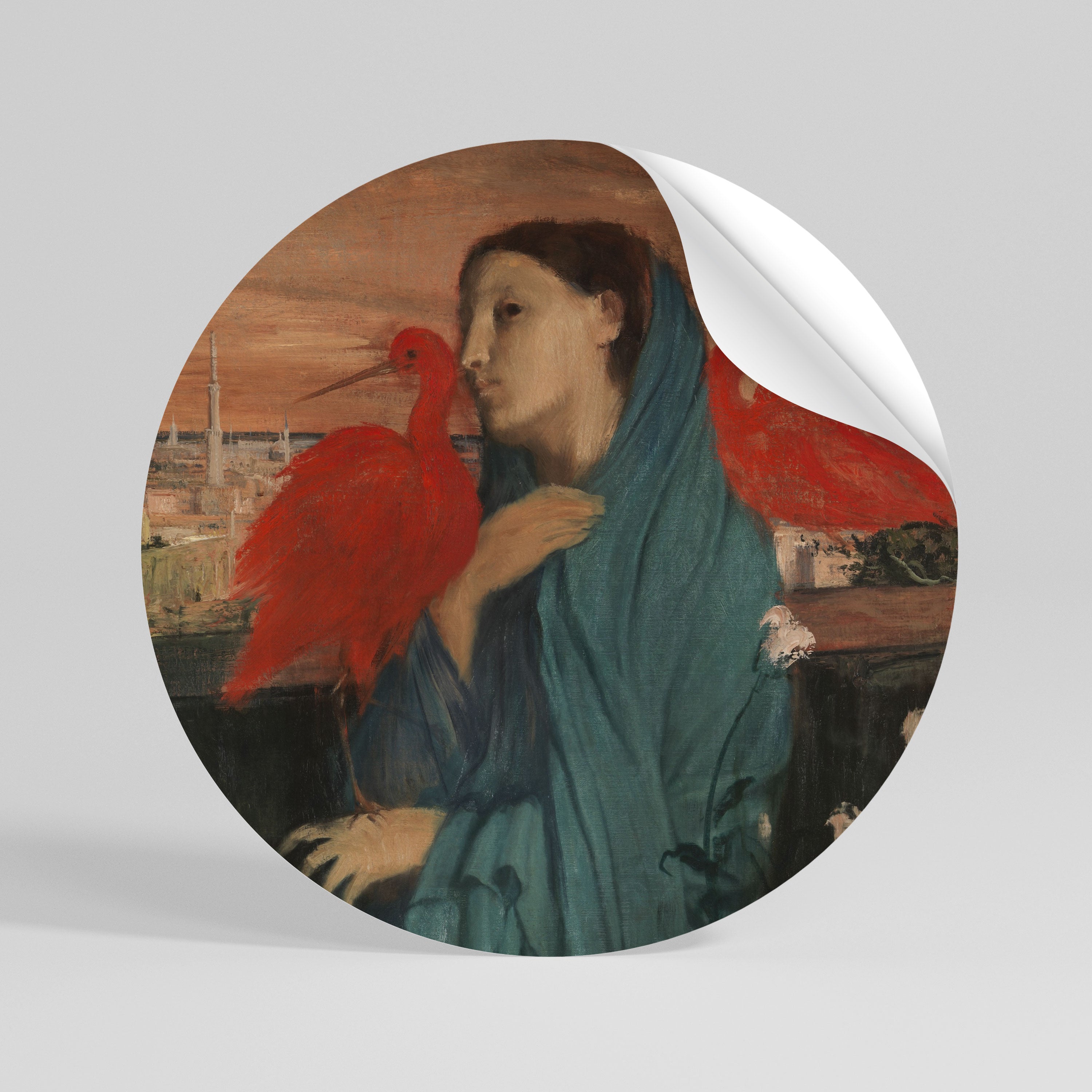 YOUNG WOMAN WITH IBIS Peel and Stick Round Sticker