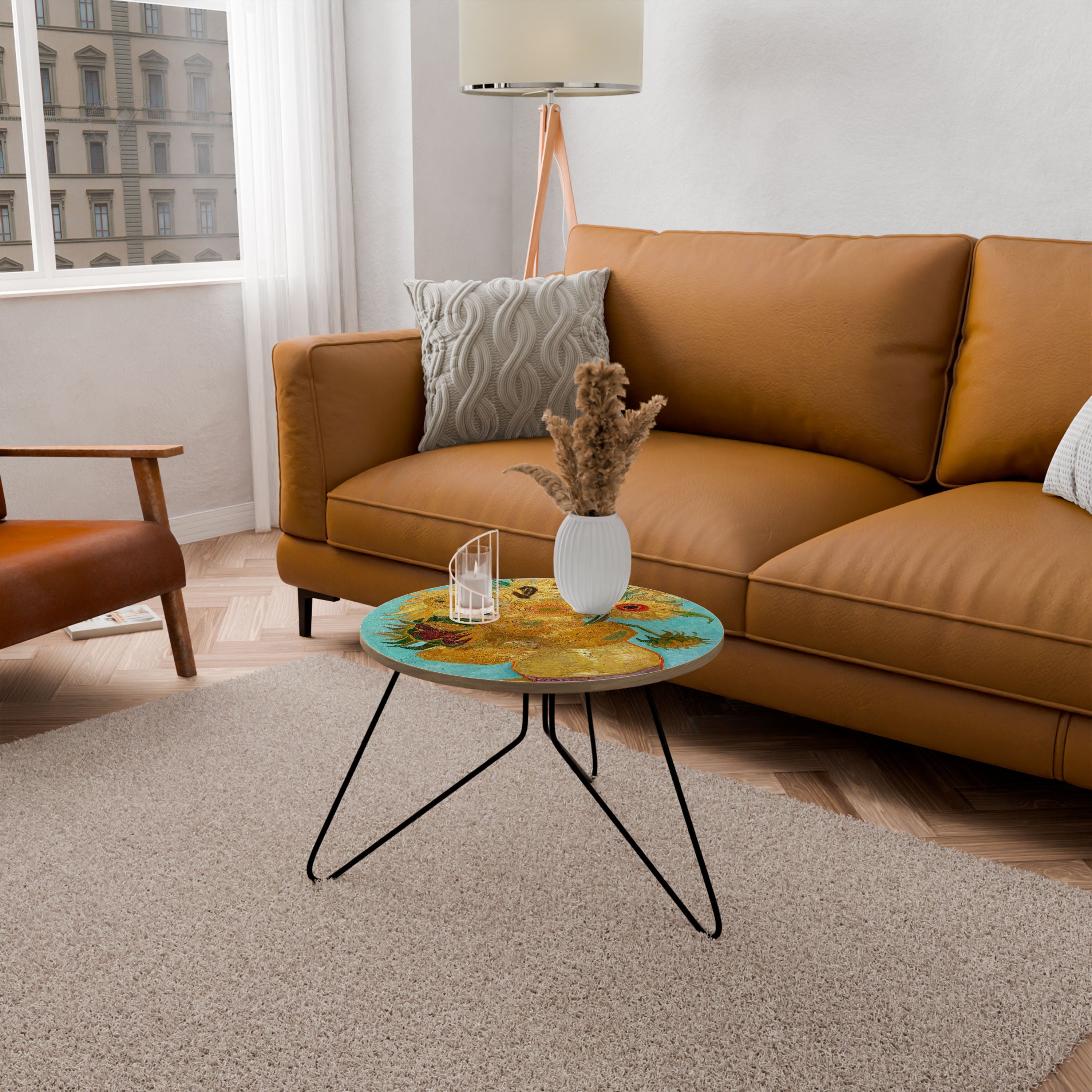 Vase mit zwölf Sonnenblumen Couchtisch 60