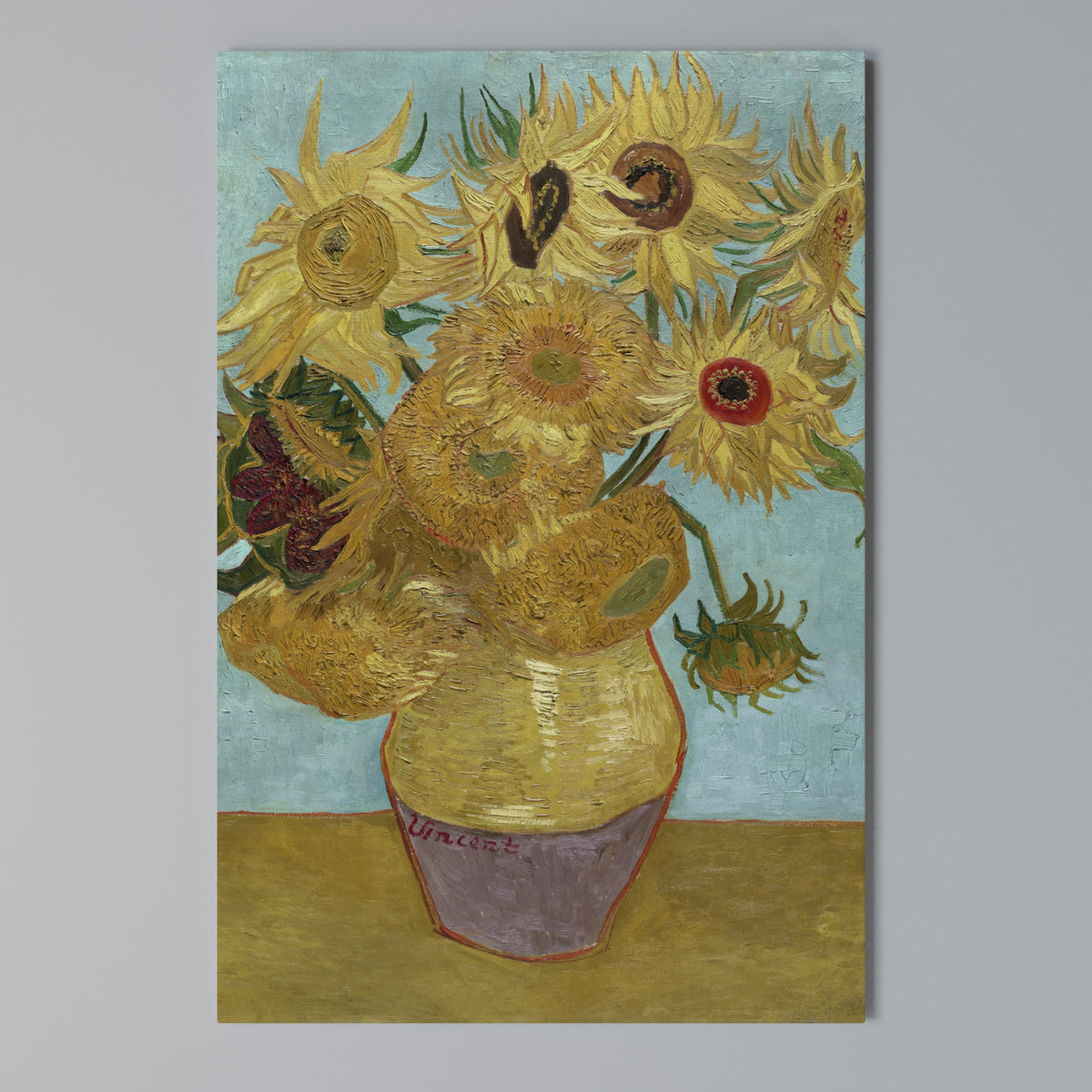 VASE WITH TWELVE SUNFLOWERS Vertical Canvas Print