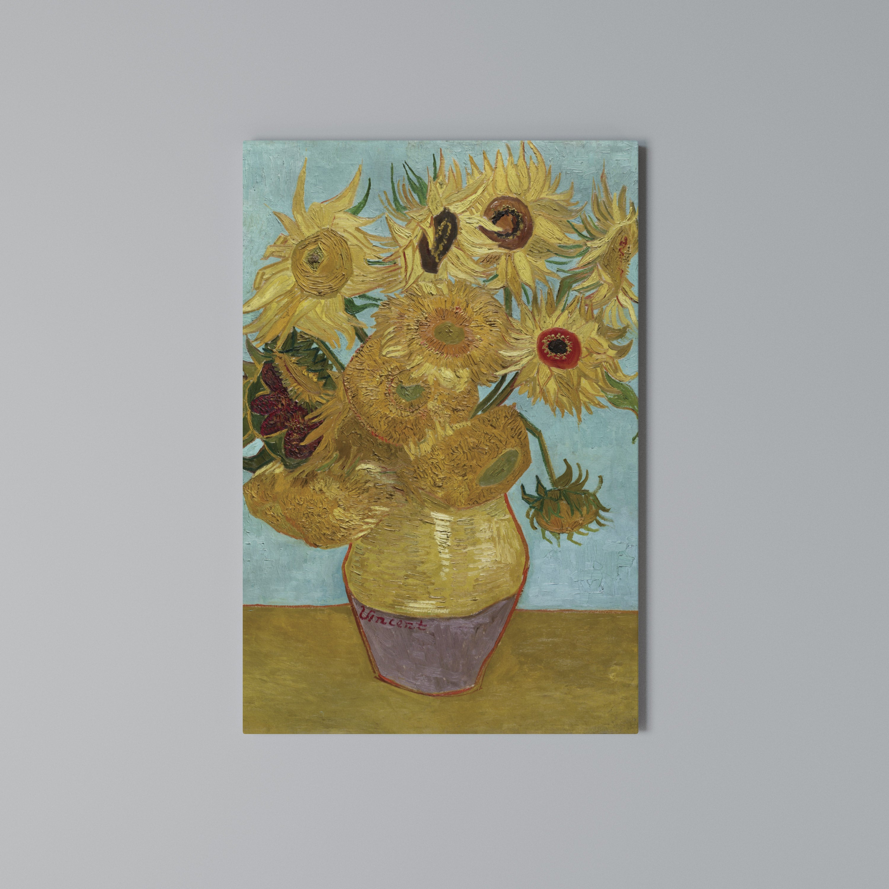 VASE WITH TWELVE SUNFLOWERS Vertical Canvas Print