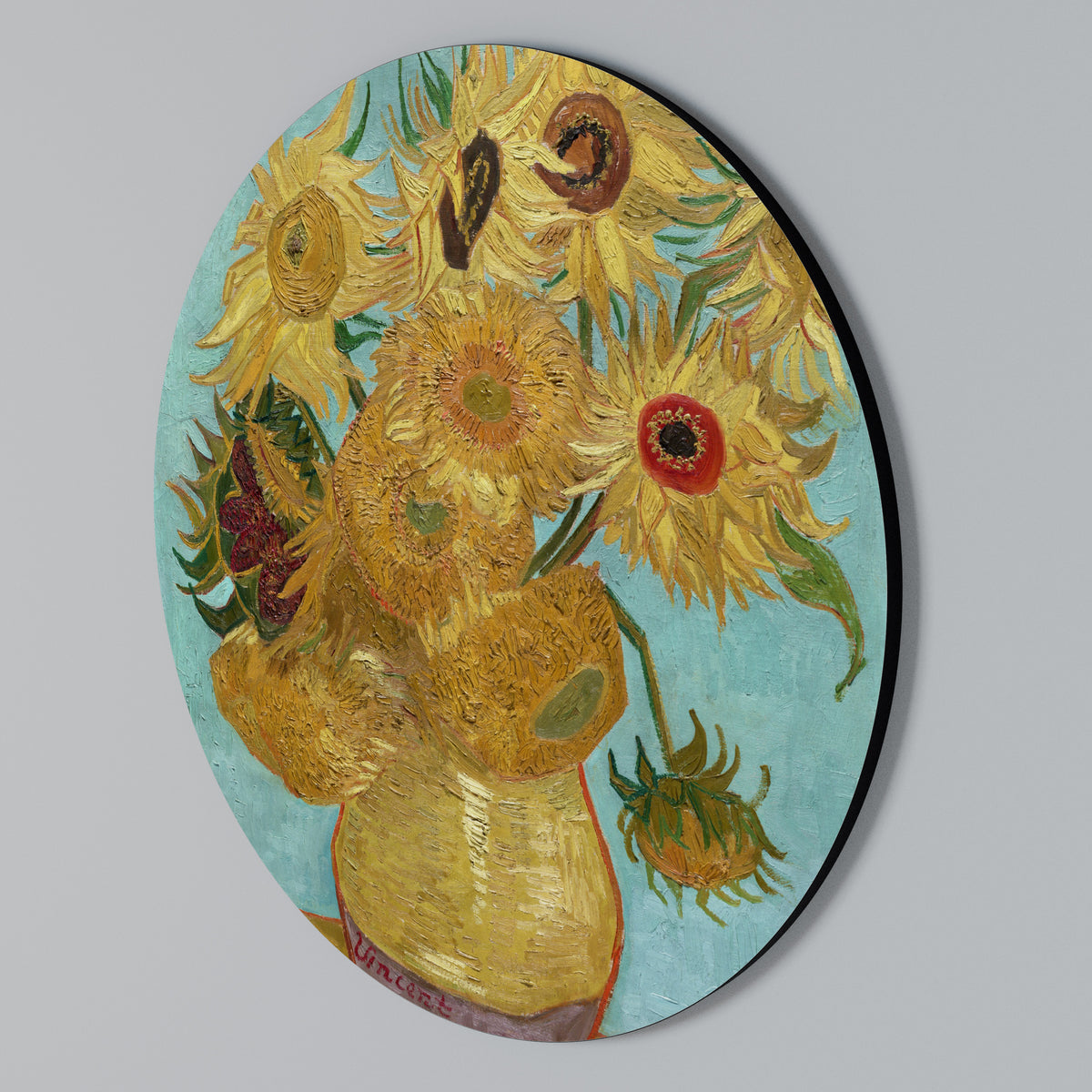 VASE WITH TWELVE SUNFLOWERS Round Wall Art