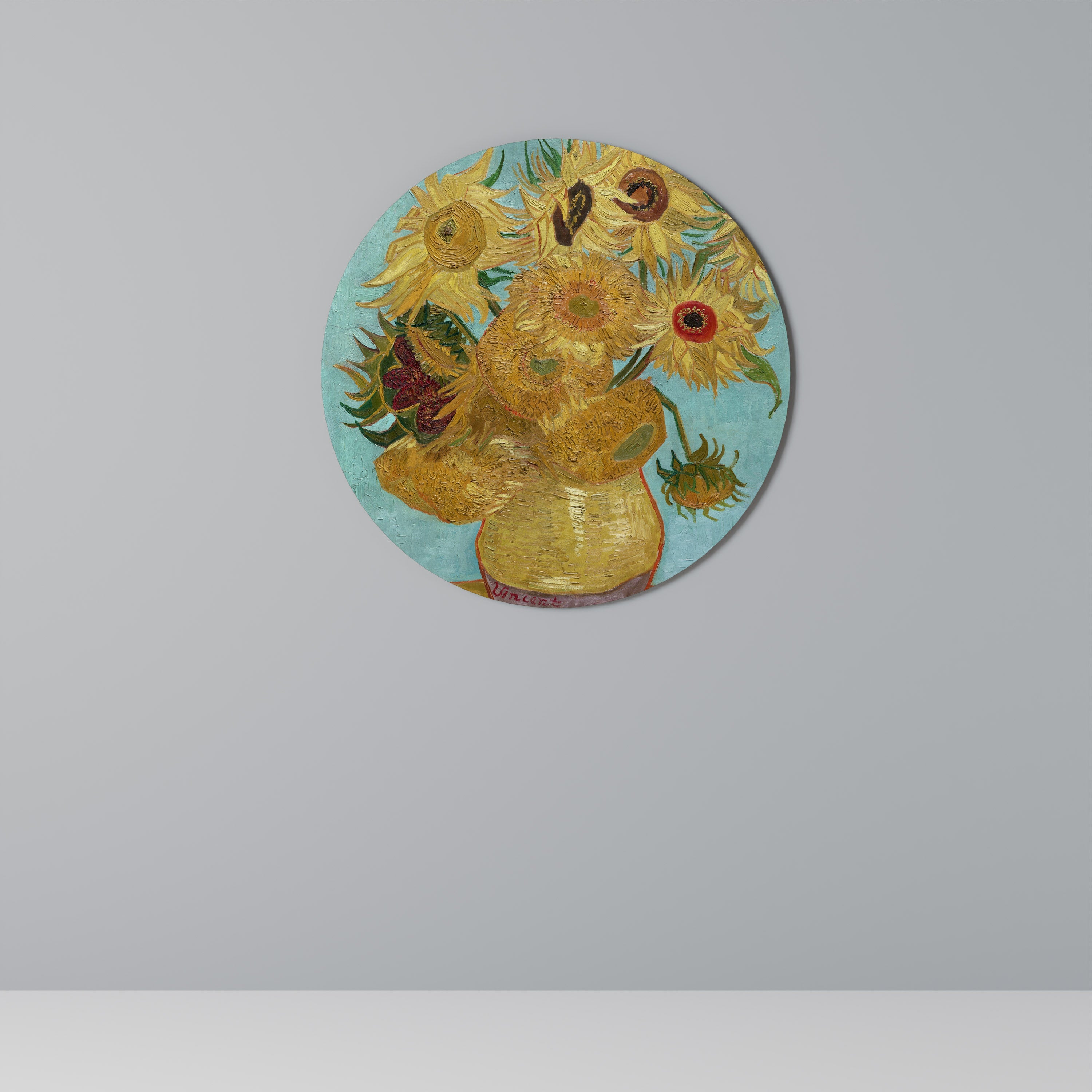 VASE MIT ZWÖLF SONNENBLUMEN Runde Wandkunst