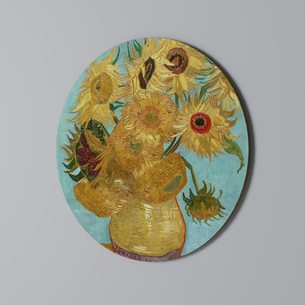 VASE MIT ZWÖLF SONNENBLUMEN Runde Wandkunst