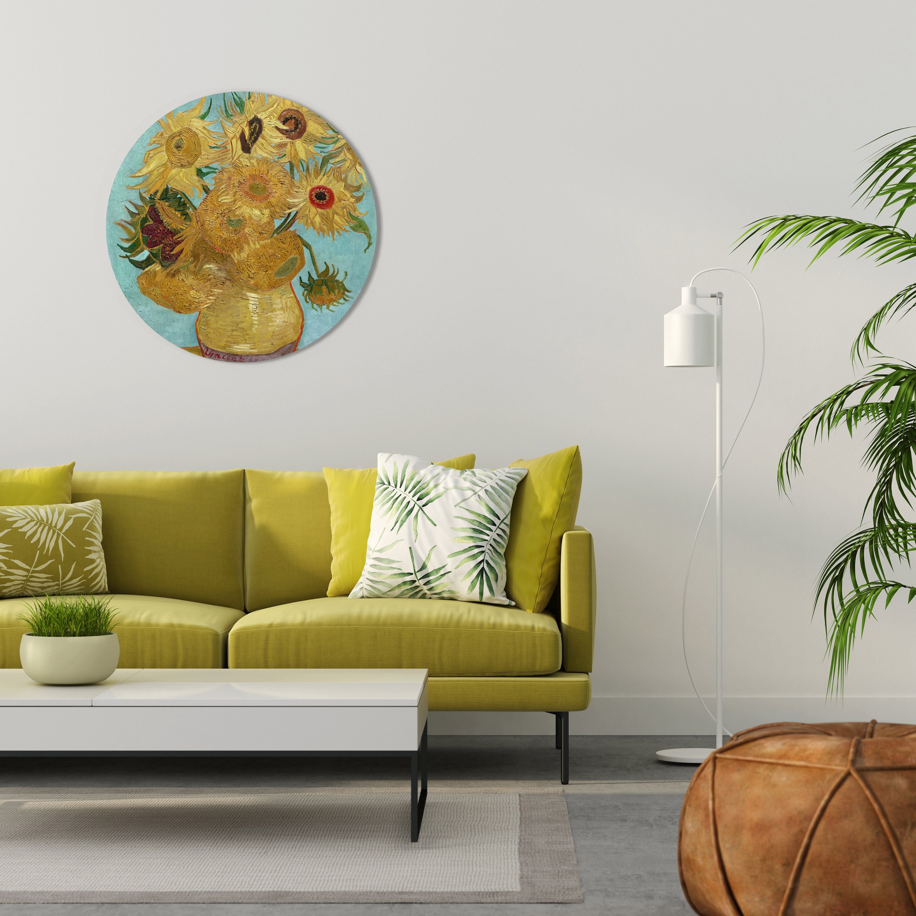 VASE MIT ZWÖLF SONNENBLUMEN Runde Wandkunst