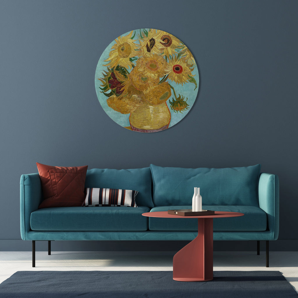 VASE MIT ZWÖLF SONNENBLUMEN Runde Wandkunst