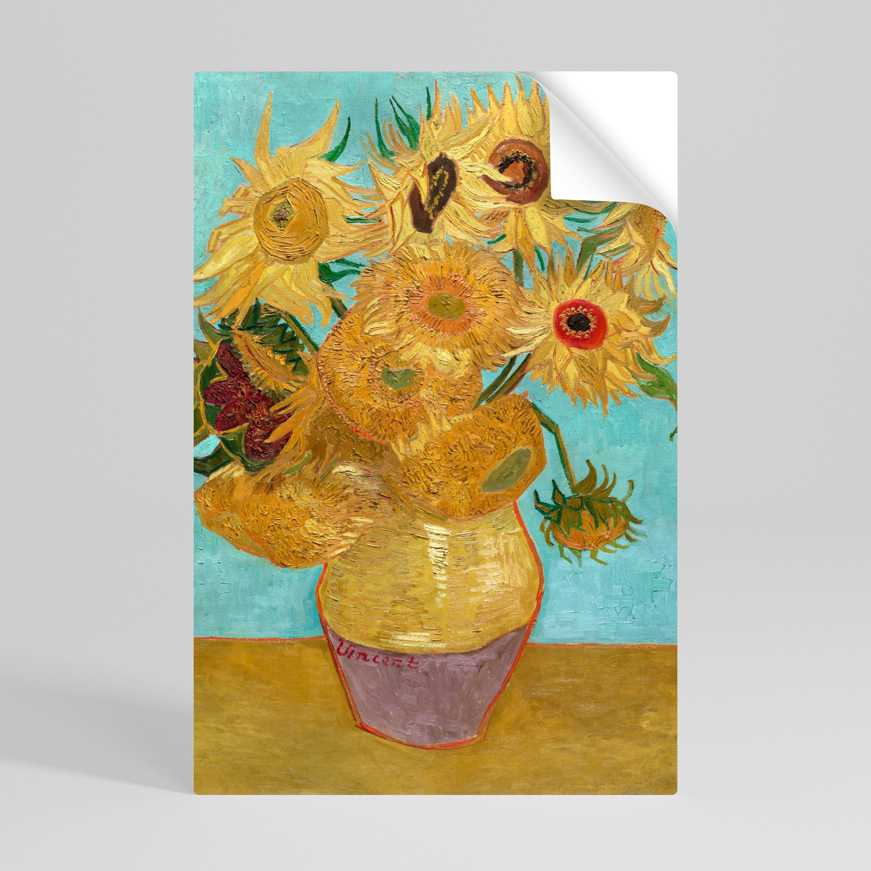 VASE MIT ZWÖLF SONNENBLUMEN Vertikales Poster zum Abziehen und Aufkleben