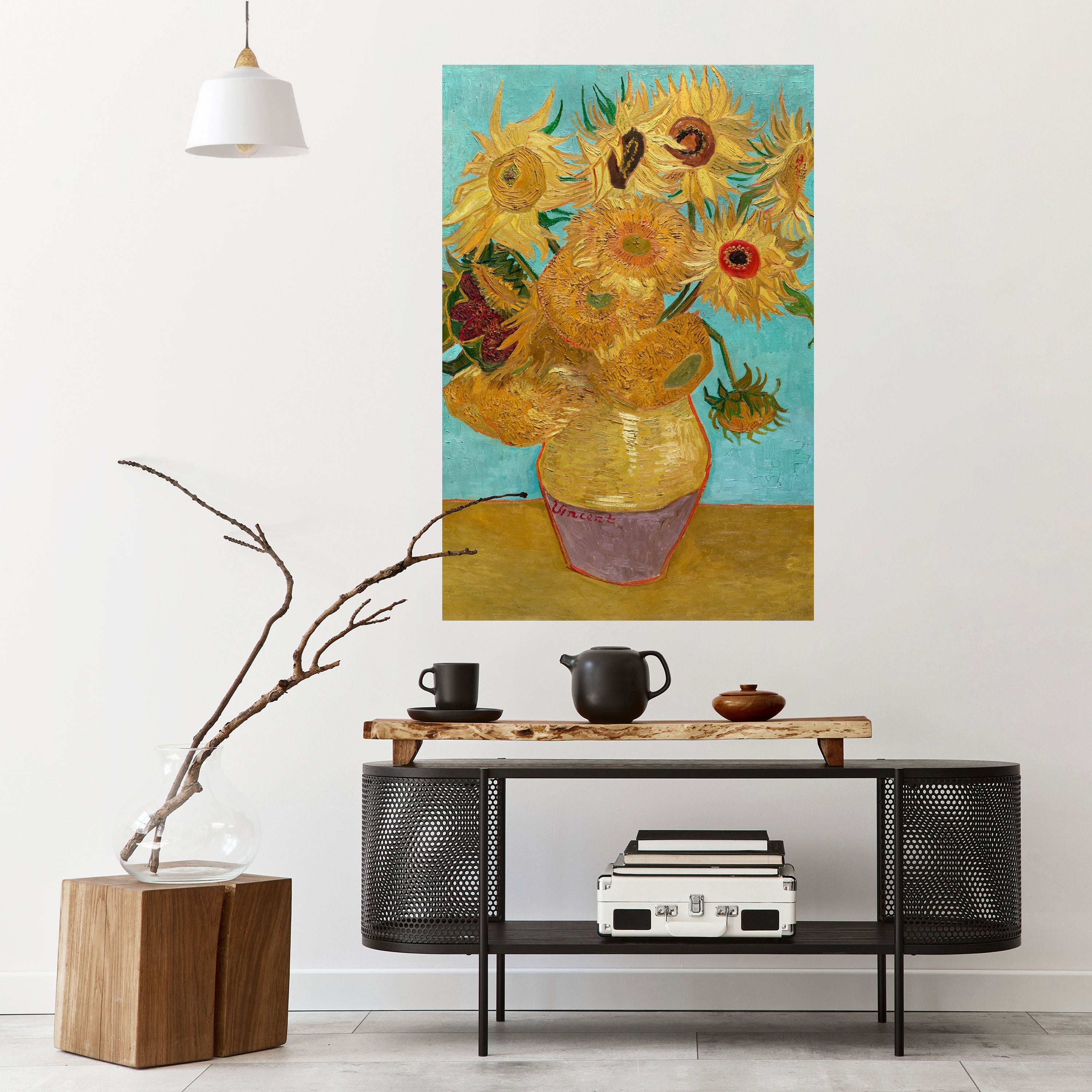 VASE MIT ZWÖLF SONNENBLUMEN Vertikales Poster zum Abziehen und Aufkleben