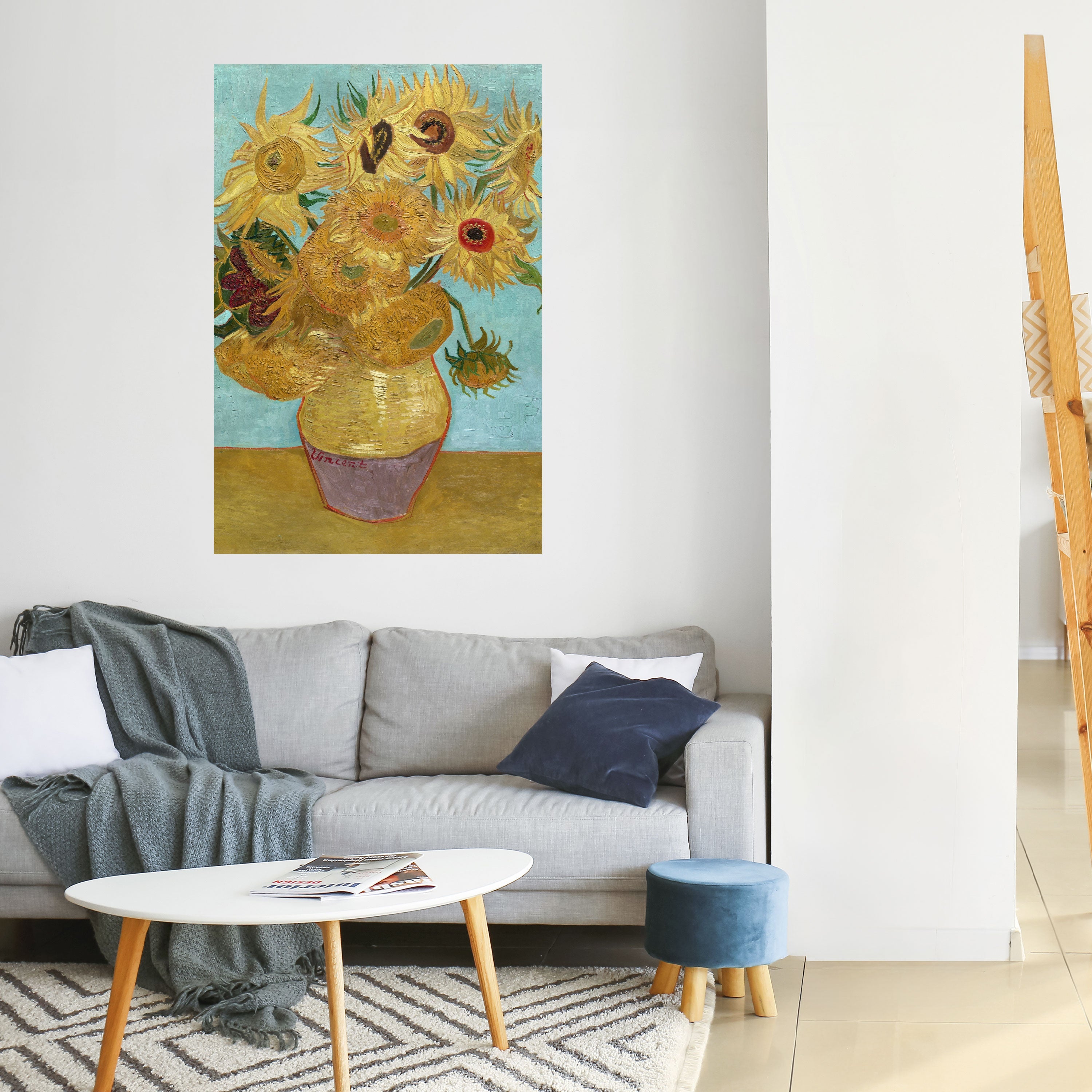 VASE MIT ZWÖLF SONNENBLUMEN Vertikales Poster zum Abziehen und Aufkleben