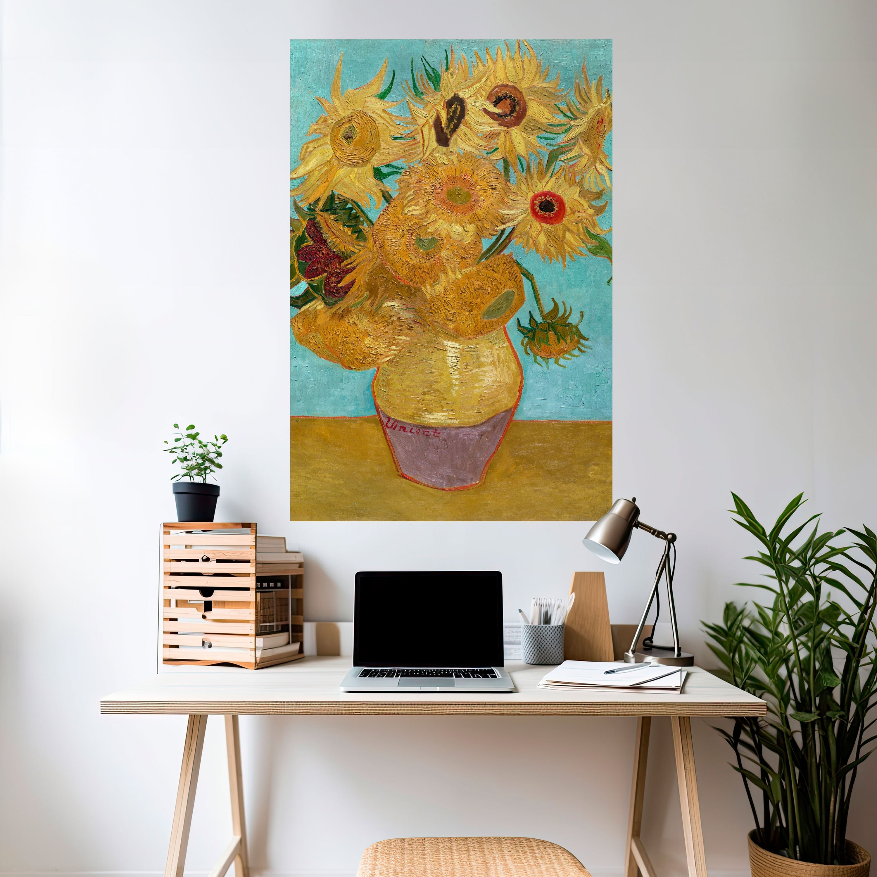 VASE MIT ZWÖLF SONNENBLUMEN Vertikales Poster zum Abziehen und Aufkleben