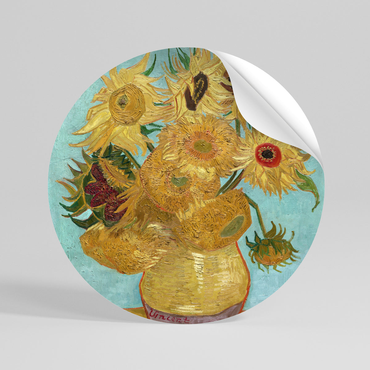 VASE WITH TWELVE SUNFLOWERS Runder Wandsticker zum Abziehen und Aufkleben