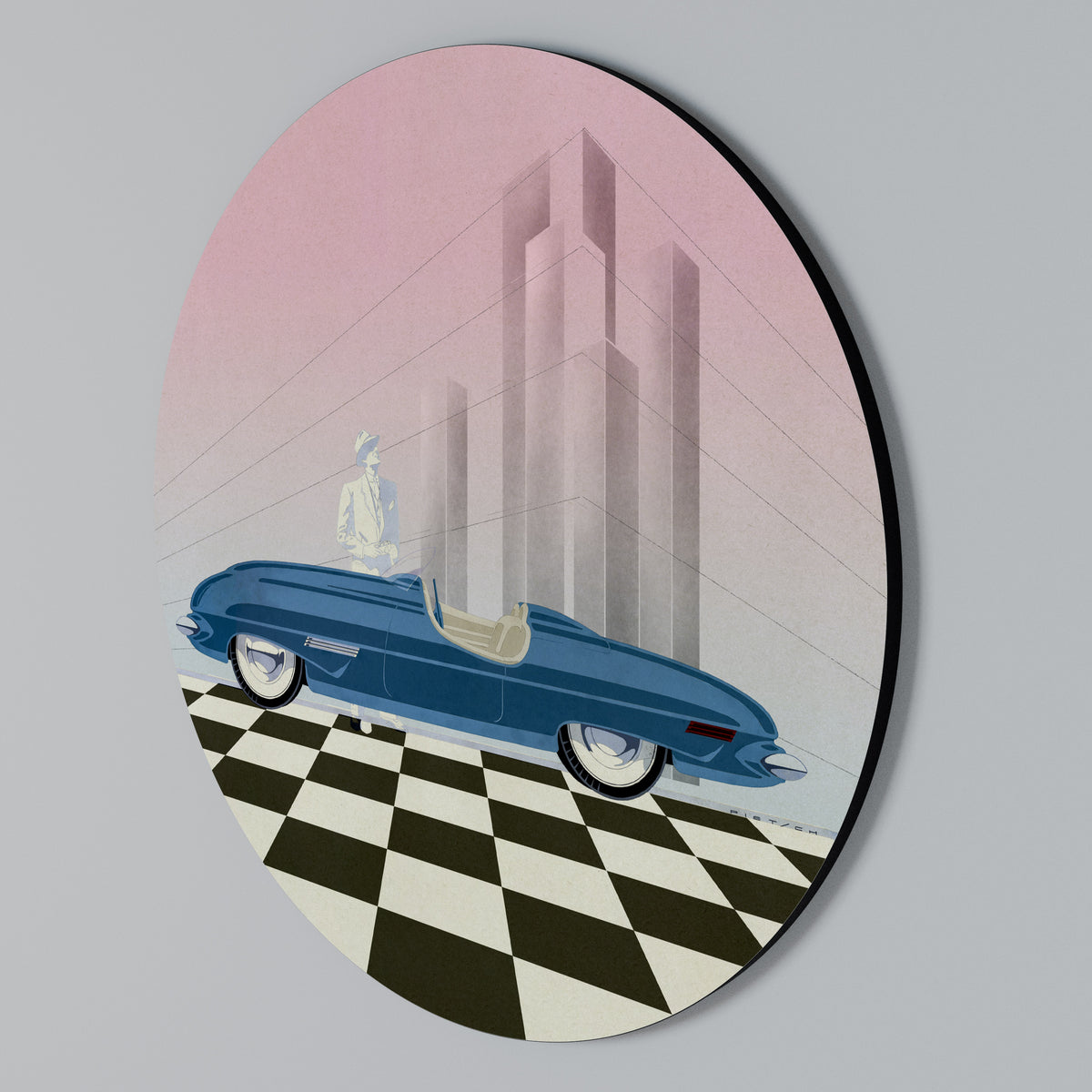 BLUE ROADSTER Rundes Wandbild