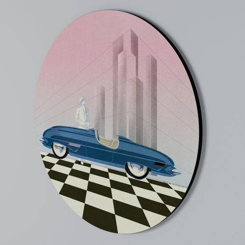 BLUE ROADSTER Rundes Wandbild